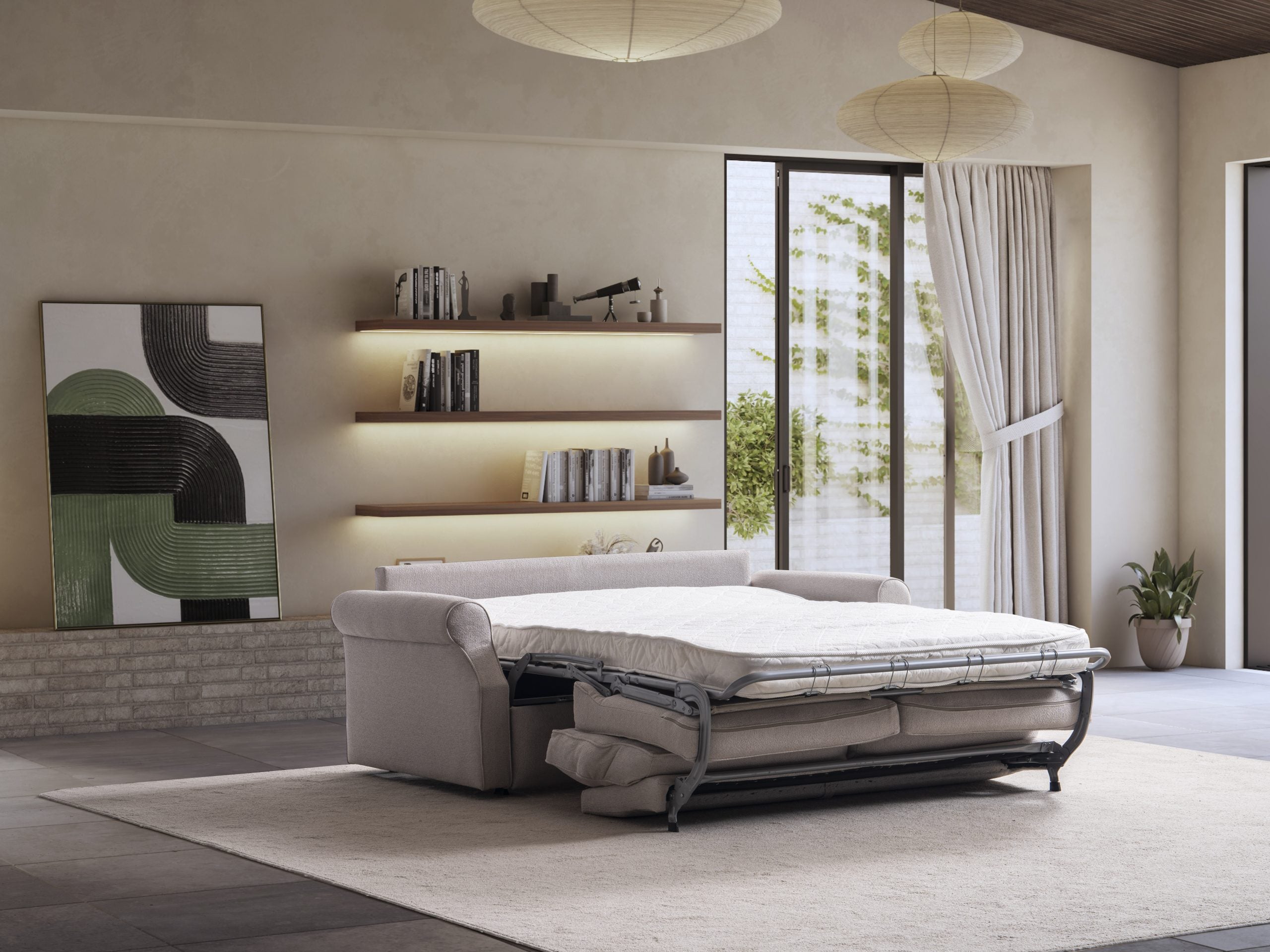 Триместен разтегателен диван - легло «Rustik» + 2 декоративни възглавници, ширина 195см