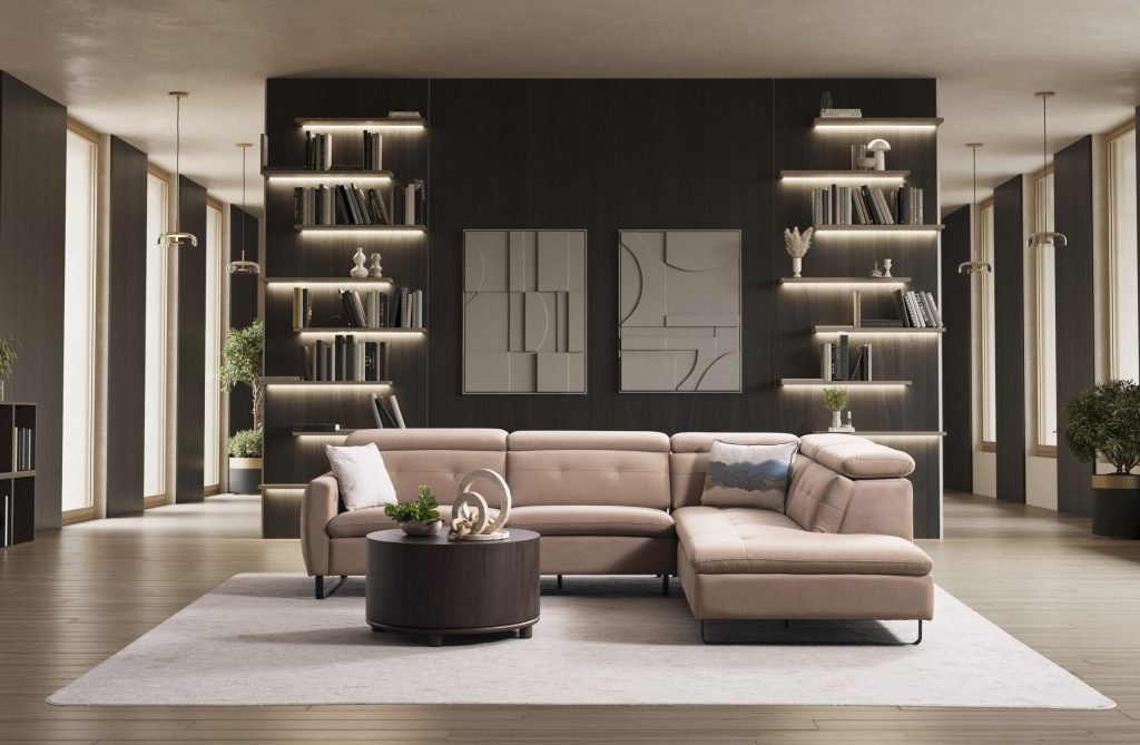 Ъглов разтегателен диван «Gizem Lounge» + електрически механизъм, USB зарядна станция, ширина 315см