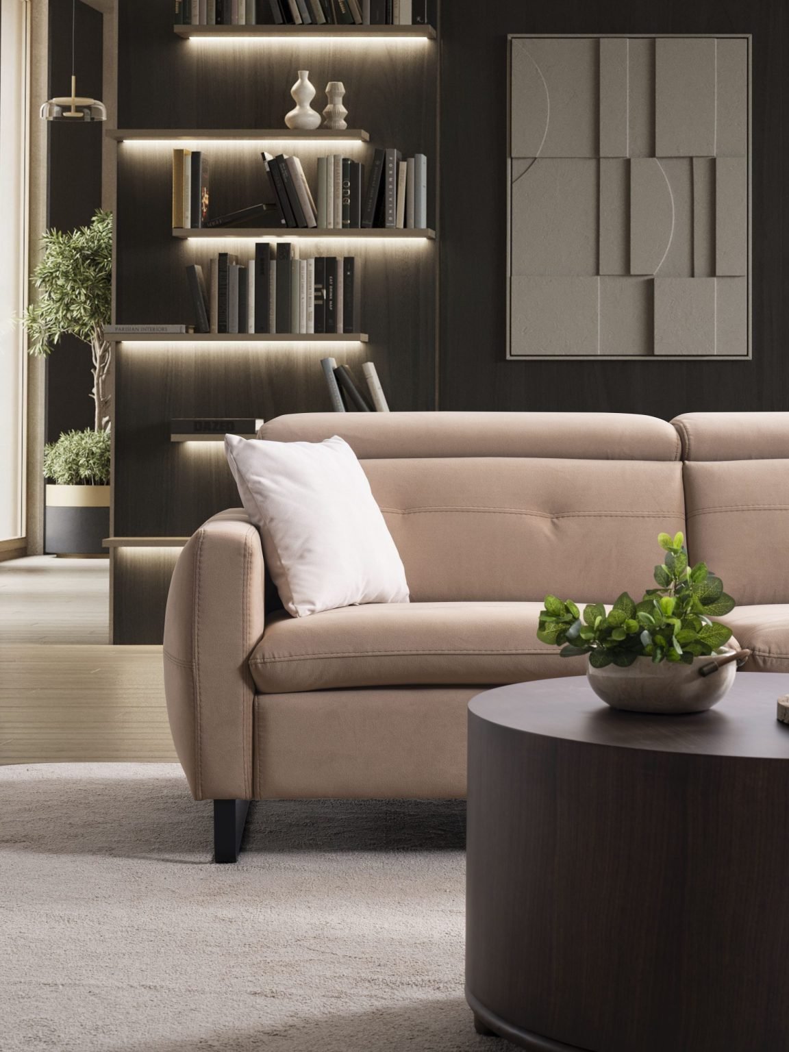 Ъглов разтегателен диван «Gizem Lounge» + електрически механизъм, USB зарядна станция, ширина 315см