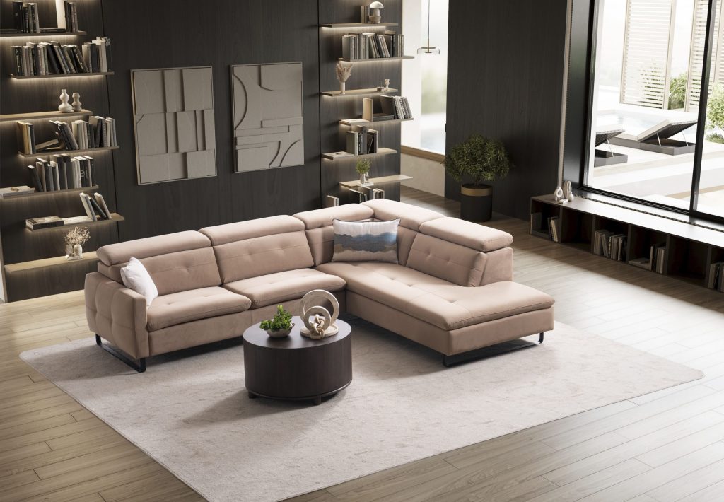 Ъглов разтегателен диван «Gizem Lounge» + електрически механизъм, USB зарядна станция, ширина 315см