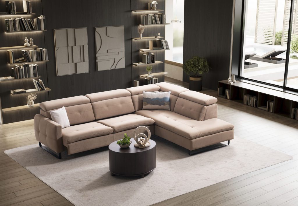 Ъглов разтегателен диван «Gizem Lounge» + електрически механизъм, USB зарядна станция, ширина 315см