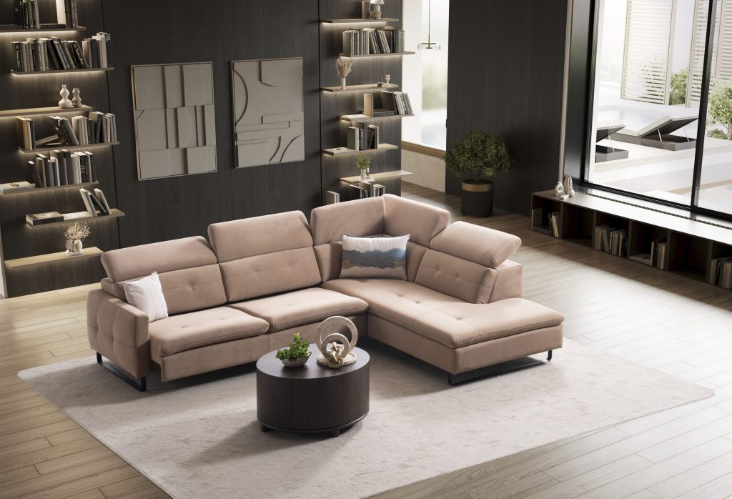 Ъглов разтегателен диван «Gizem Lounge» + електрически механизъм, USB зарядна станция, ширина 315см