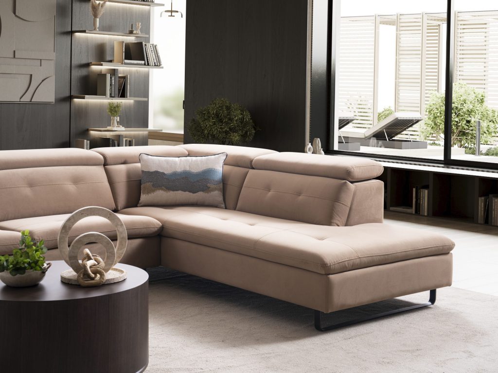 Ъглов разтегателен диван «Gizem Lounge» + електрически механизъм, USB зарядна станция, ширина 315см