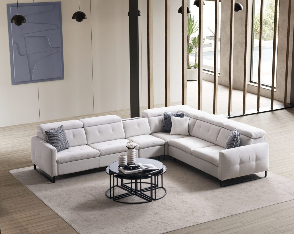 Ъглов разтегателен диван «Gizem» + електрически механизъм, USB зарядна станция, ширина 315см