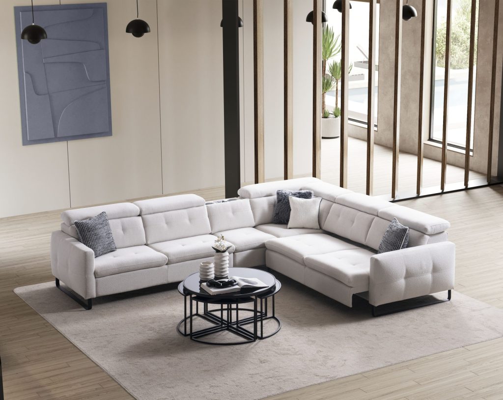 Ъглов разтегателен диван «Gizem» + електрически механизъм, USB зарядна станция, ширина 315см