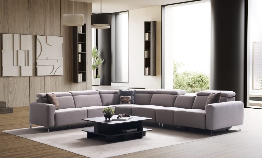 Ъглов разтегателен диван «Burgaz» + електрически механизъм, USB зарядна станция, ширина 370см