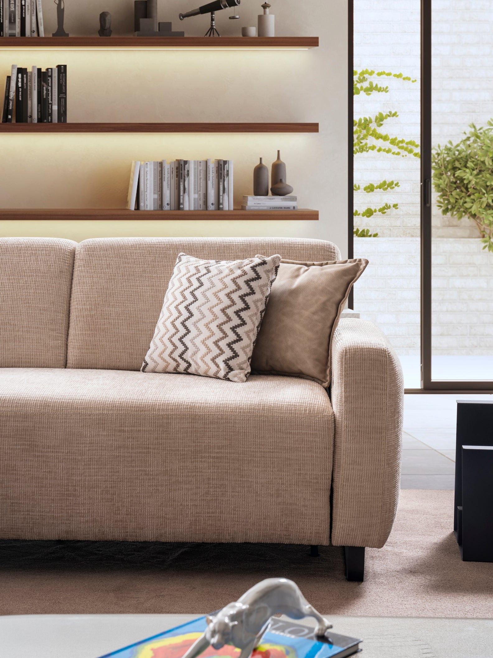 Ъглов разтегателен диван - легло «Kalyon» + електрически механизъм и USB зарядна станция, ширина 270 или 290см