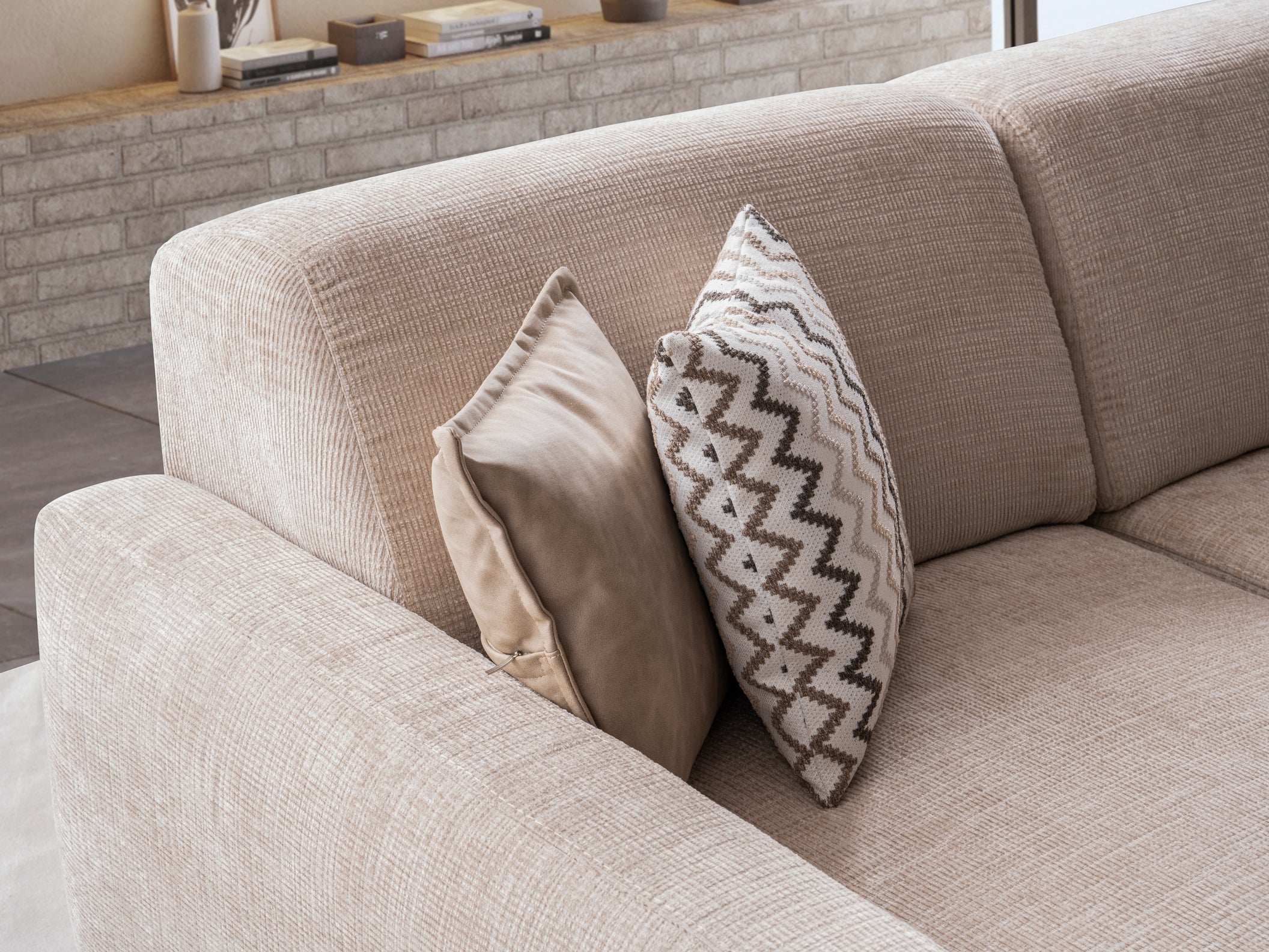 Ъглов разтегателен диван - легло «Kalyon» + електрически механизъм и USB зарядна станция, ширина 270 или 290см