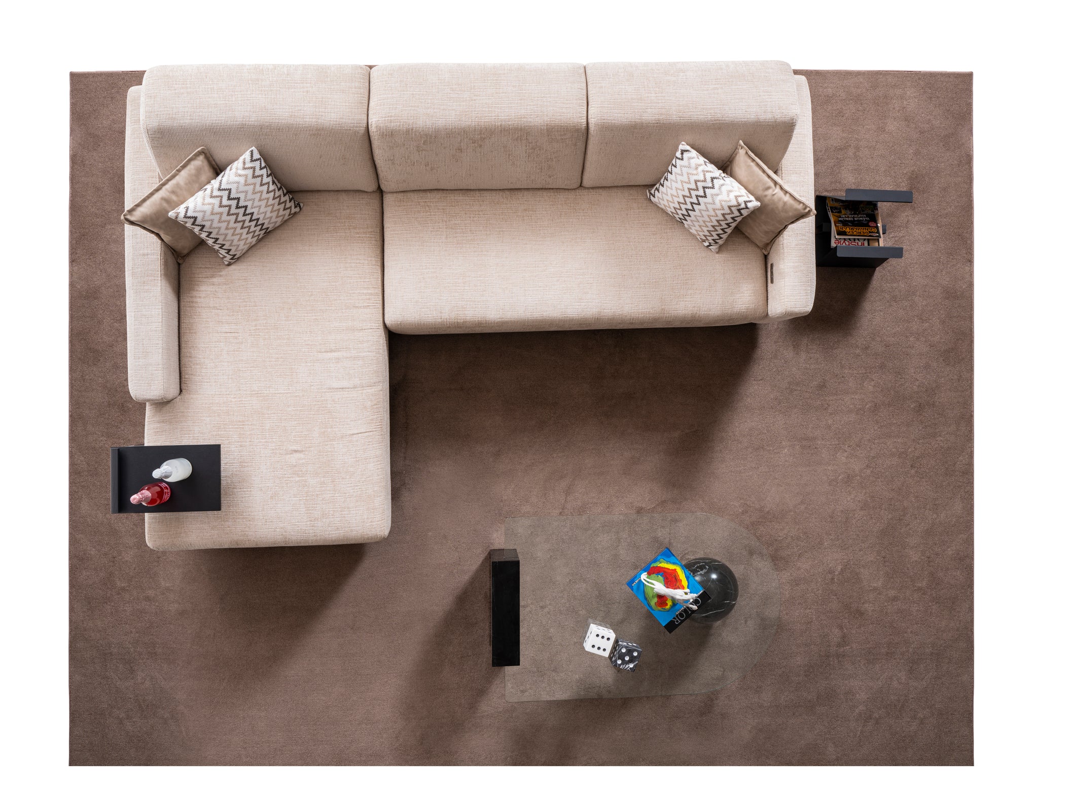 Ъглов разтегателен диван - легло «Kalyon» + електрически механизъм и USB зарядна станция, ширина 270 или 290см