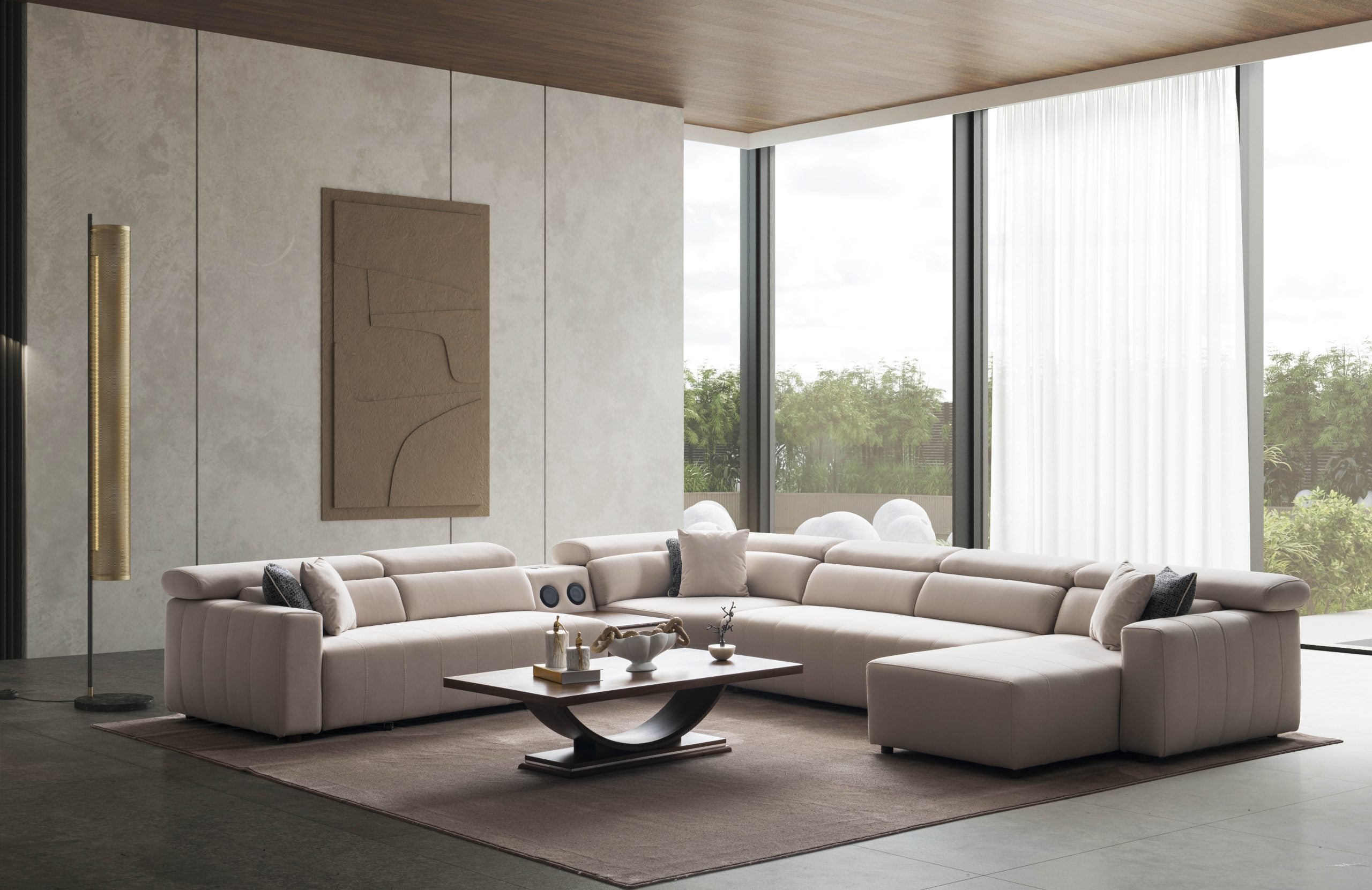 Ъглов разтегателен диван «Uludag» + електрически механизъм, USB зарядна станция, ширина 340см