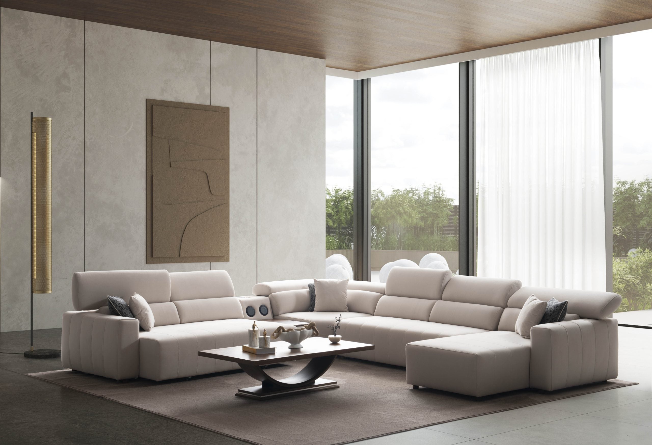 Ъглов разтегателен диван «Uludag» + електрически механизъм, USB зарядна станция, ширина 340см