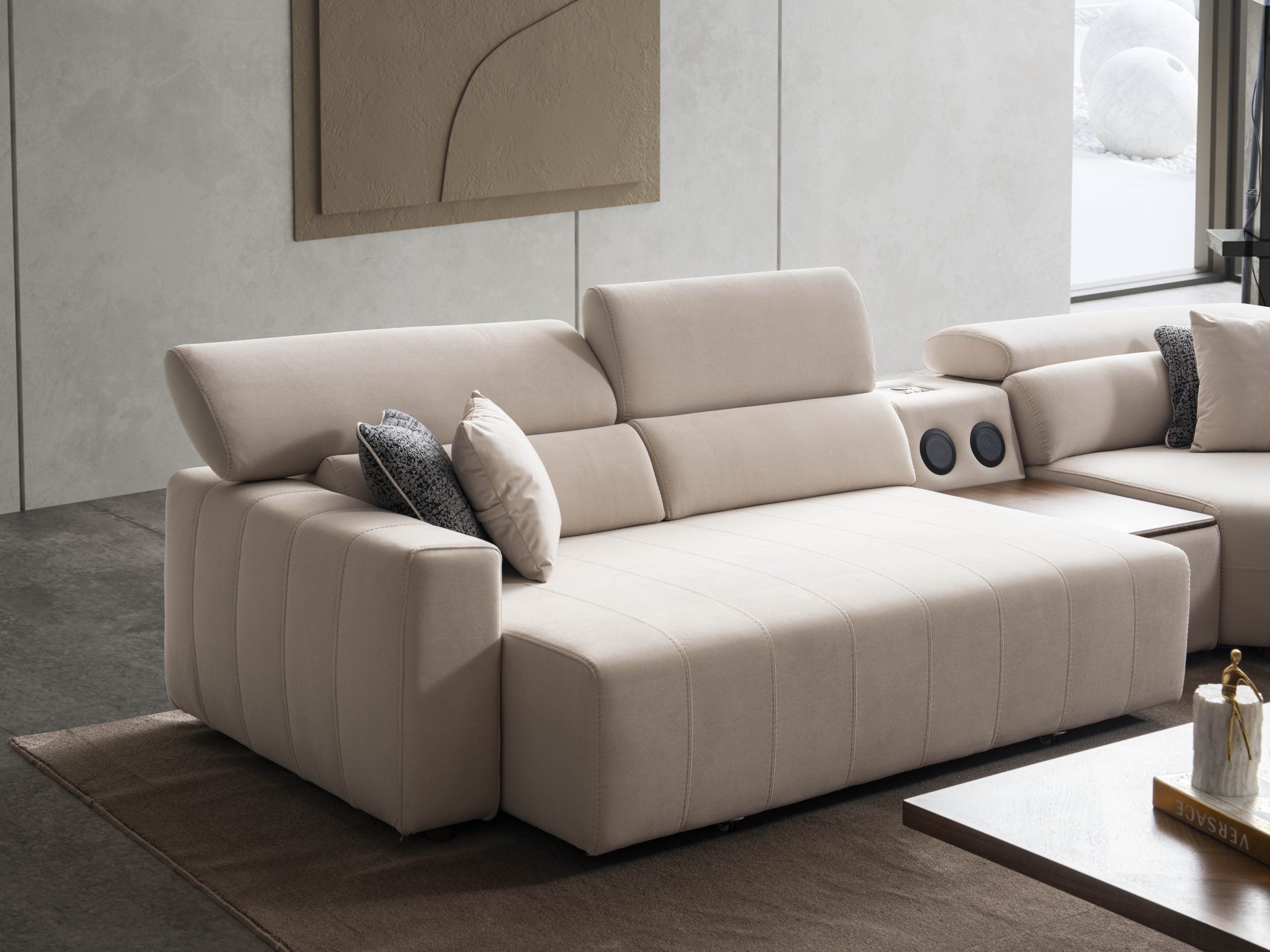 Ъглов разтегателен диван «Uludag» + електрически механизъм, USB зарядна станция, ширина 340см