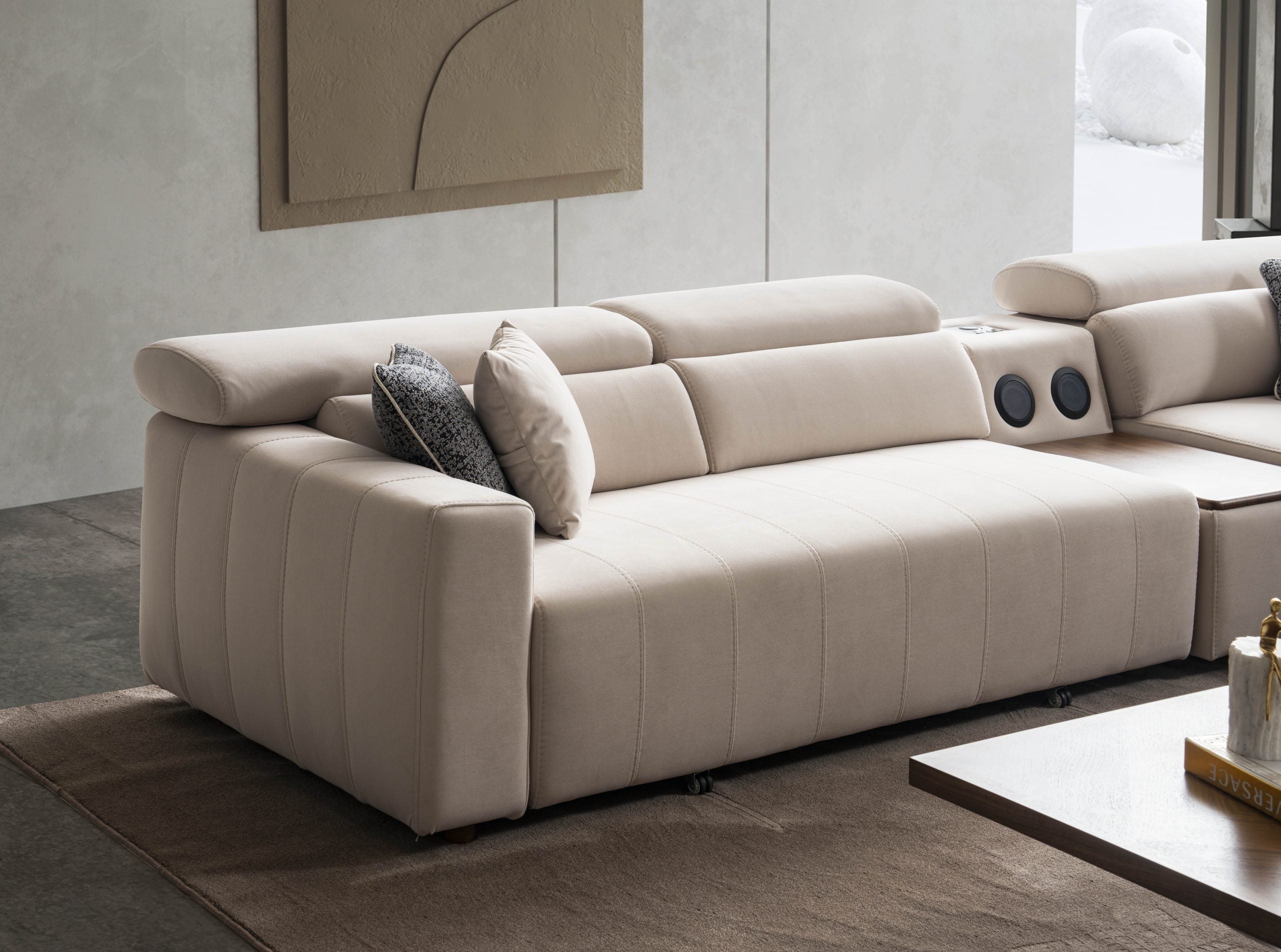 Ъглов разтегателен диван «Uludag» + електрически механизъм, USB зарядна станция, ширина 340см