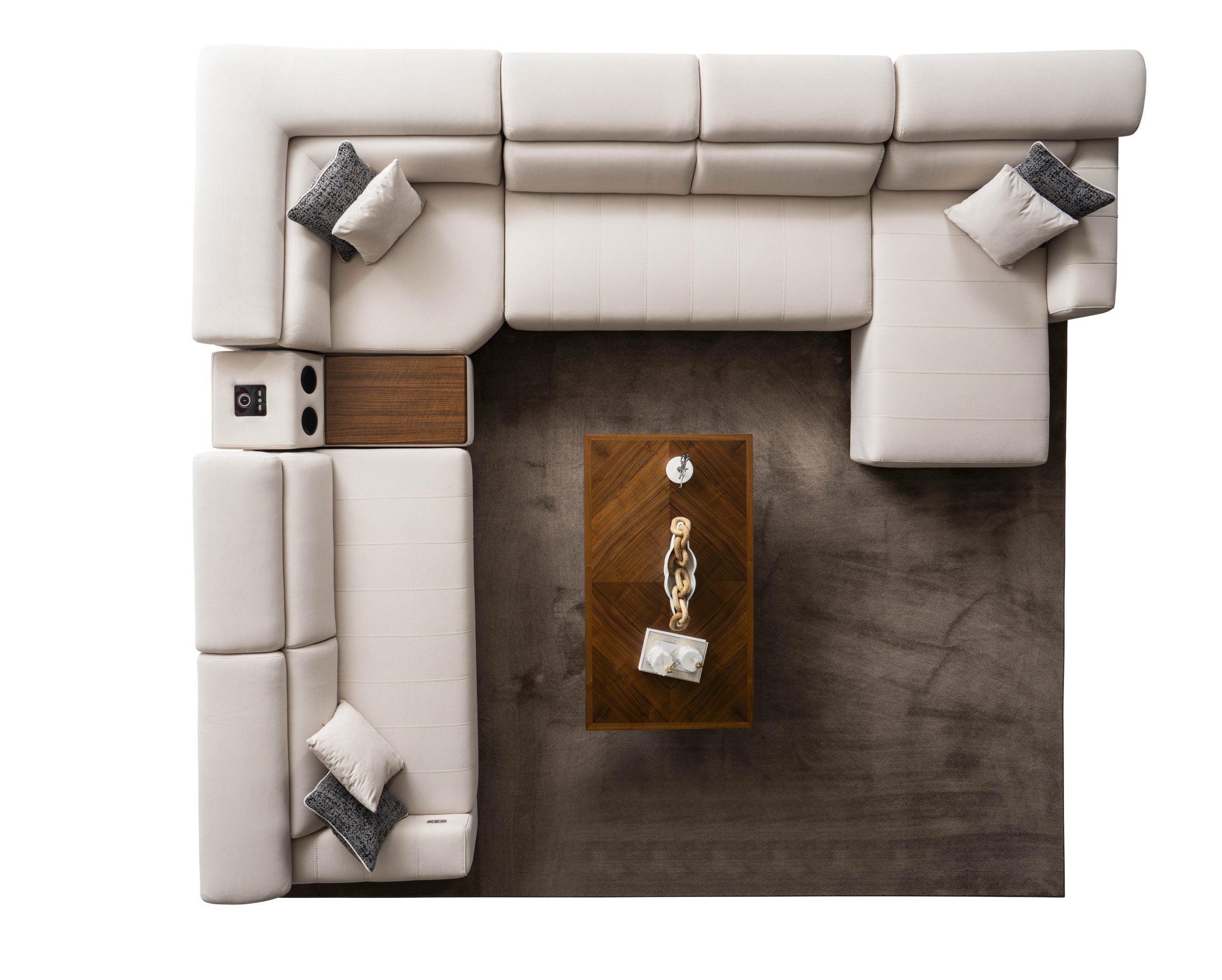 Ъглов разтегателен диван «Uludag» + електрически механизъм, USB зарядна станция, ширина 340см