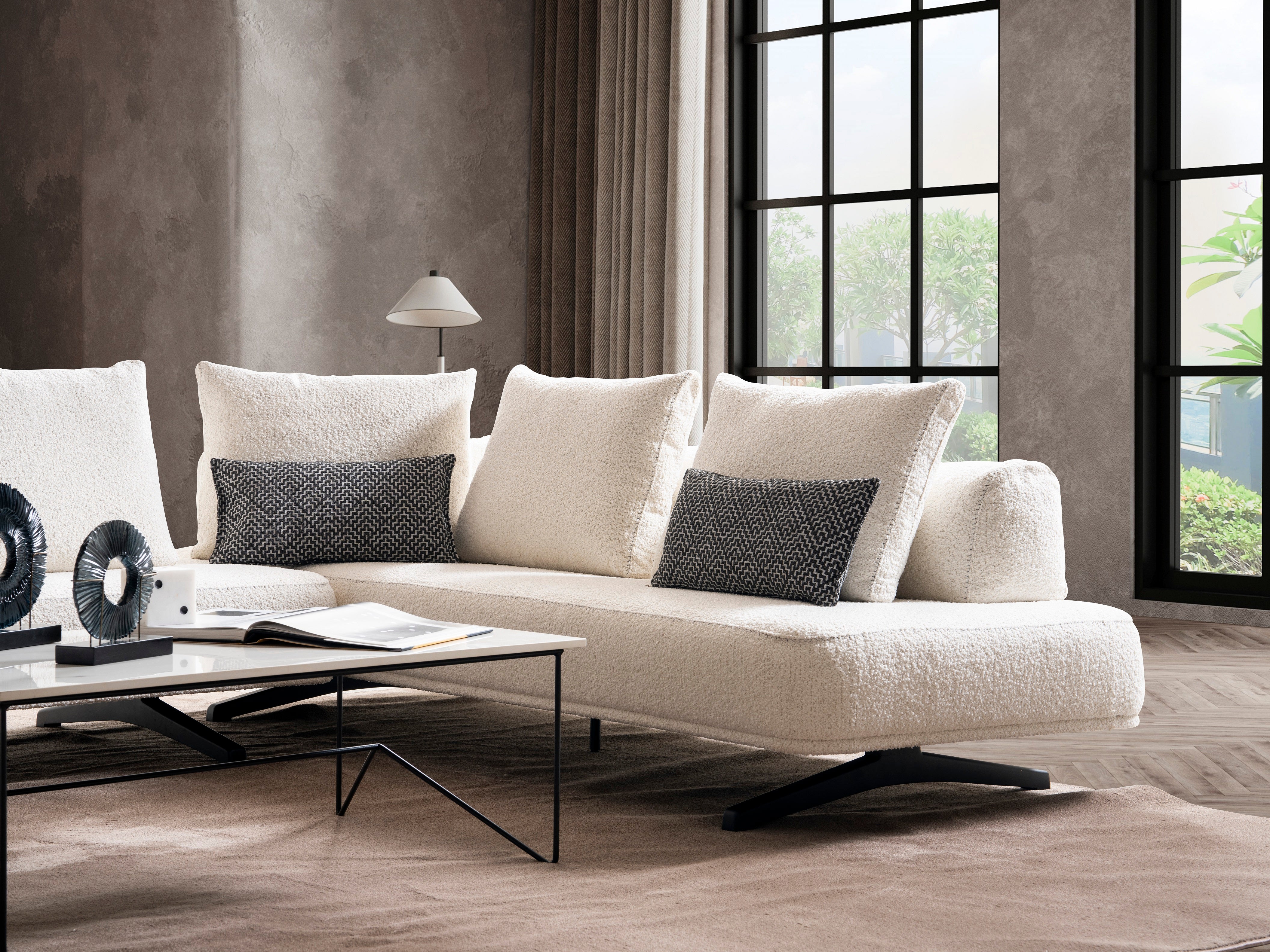 Ъглов диван - легло «Ruya» + четири декоративни възглавници, ширина 305см