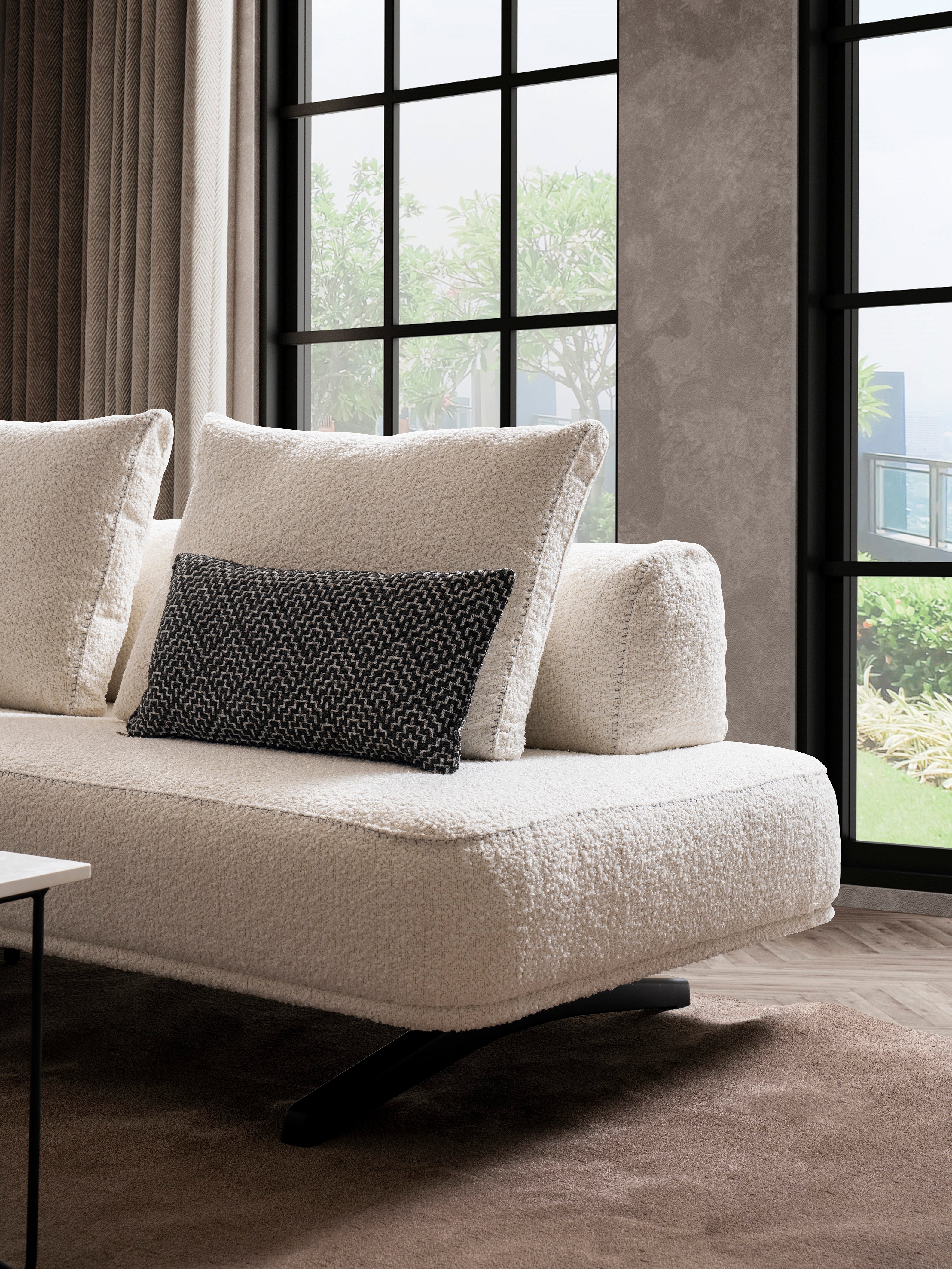 Ъглов диван - легло «Ruya» + четири декоративни възглавници, ширина 305см