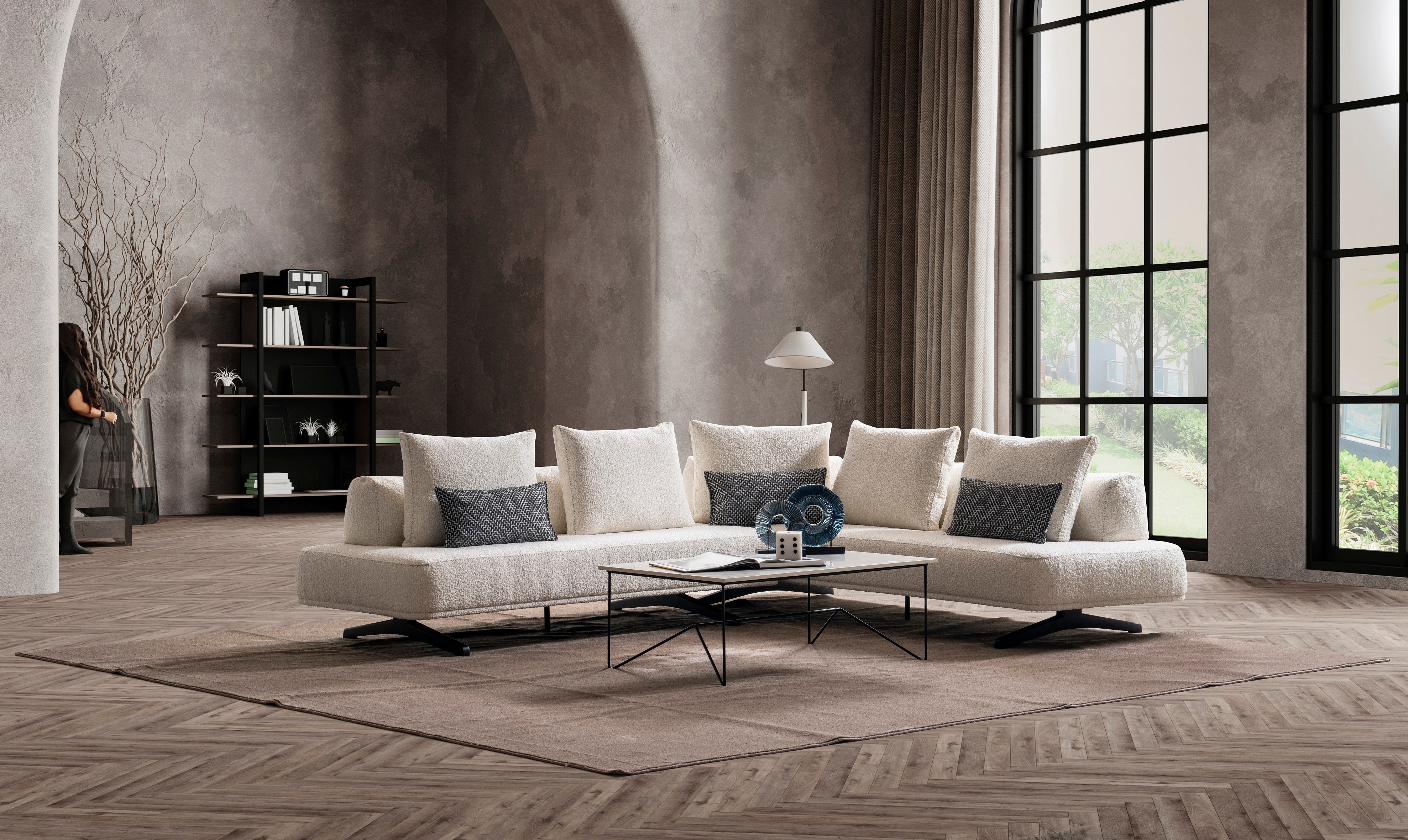 Ъглов диван - легло «Ruya» + четири декоративни възглавници, ширина 305см