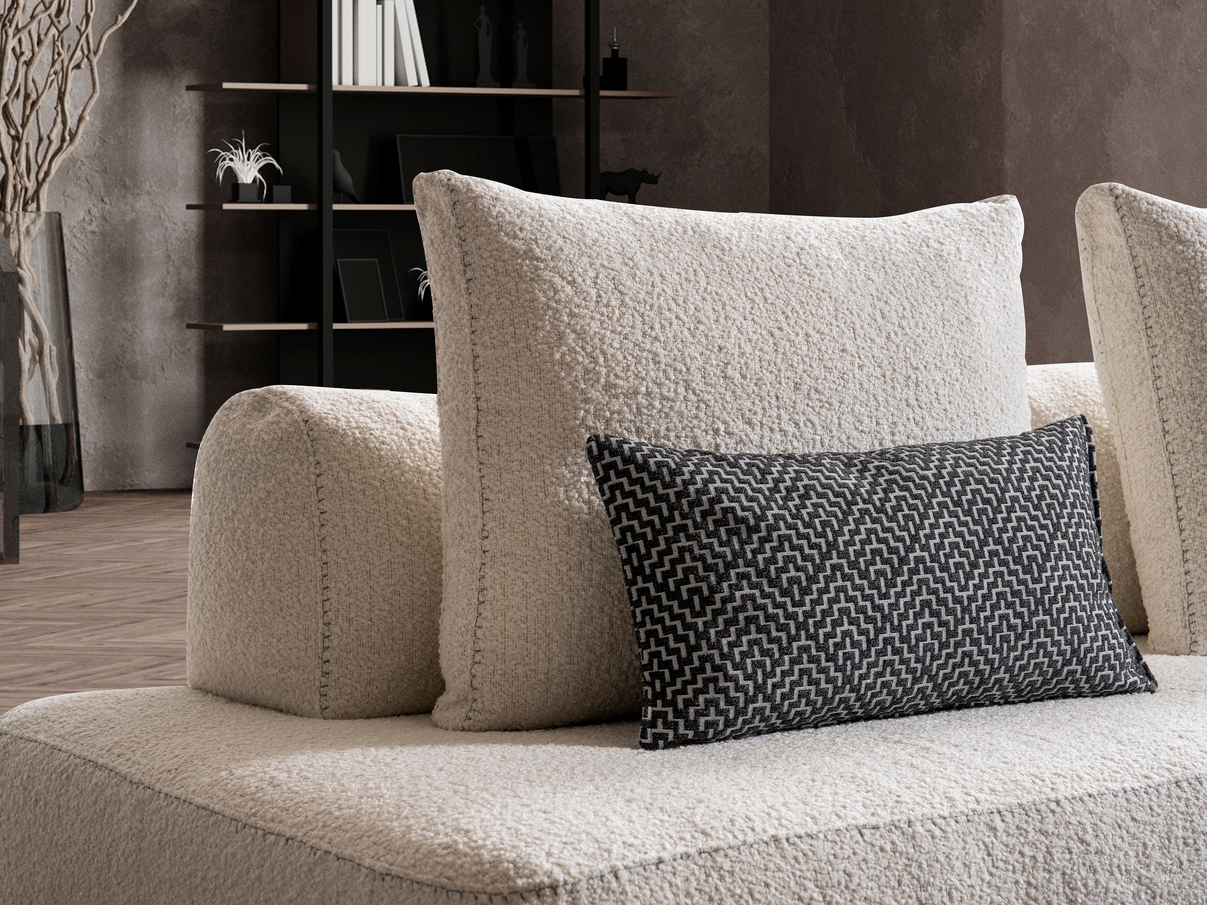 Ъглов диван - легло «Ruya» + четири декоративни възглавници, ширина 305см