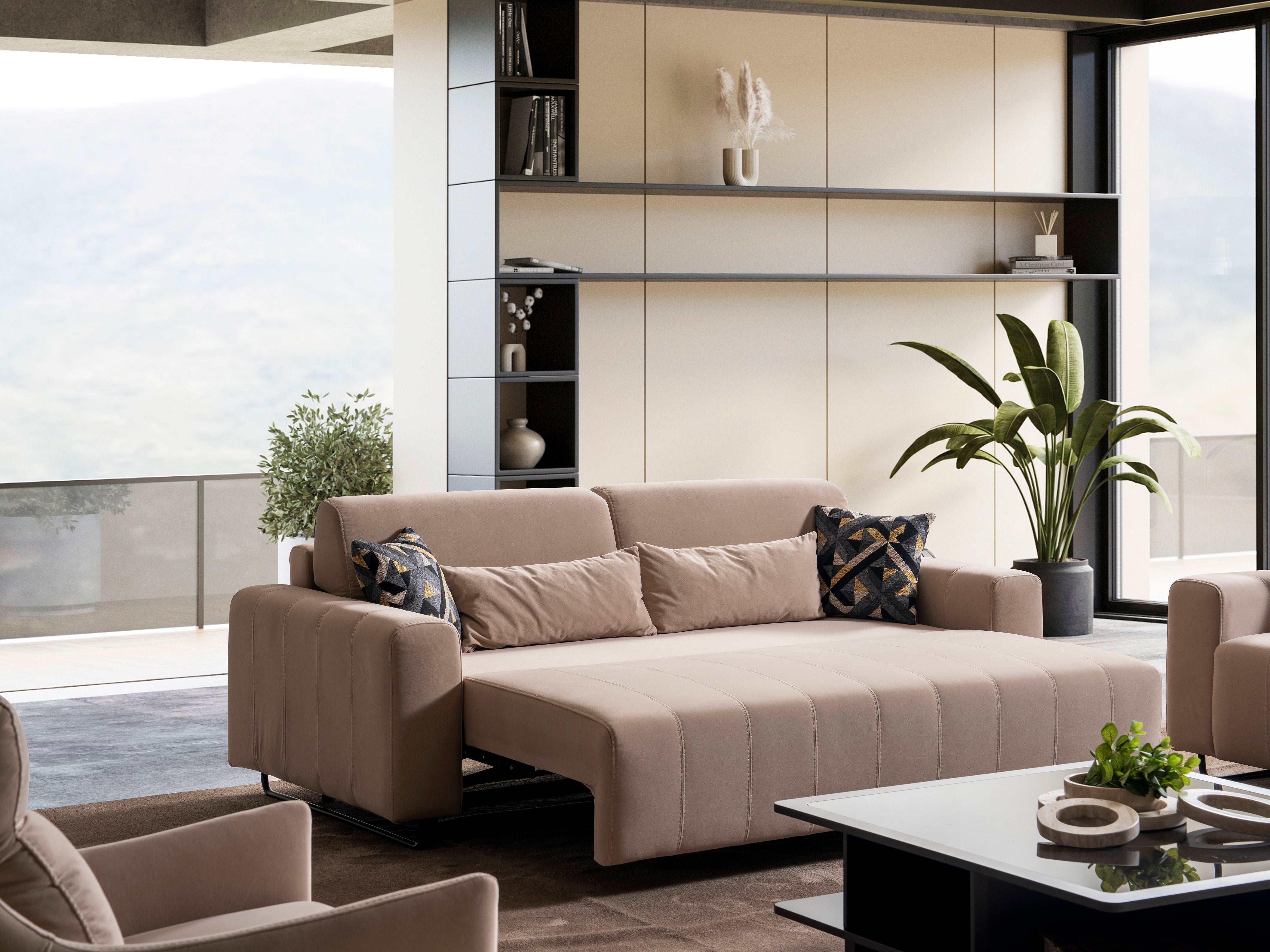 Триместен разтегателен диван «Vadi» + 4 декоративни възглавници, ширина 220см