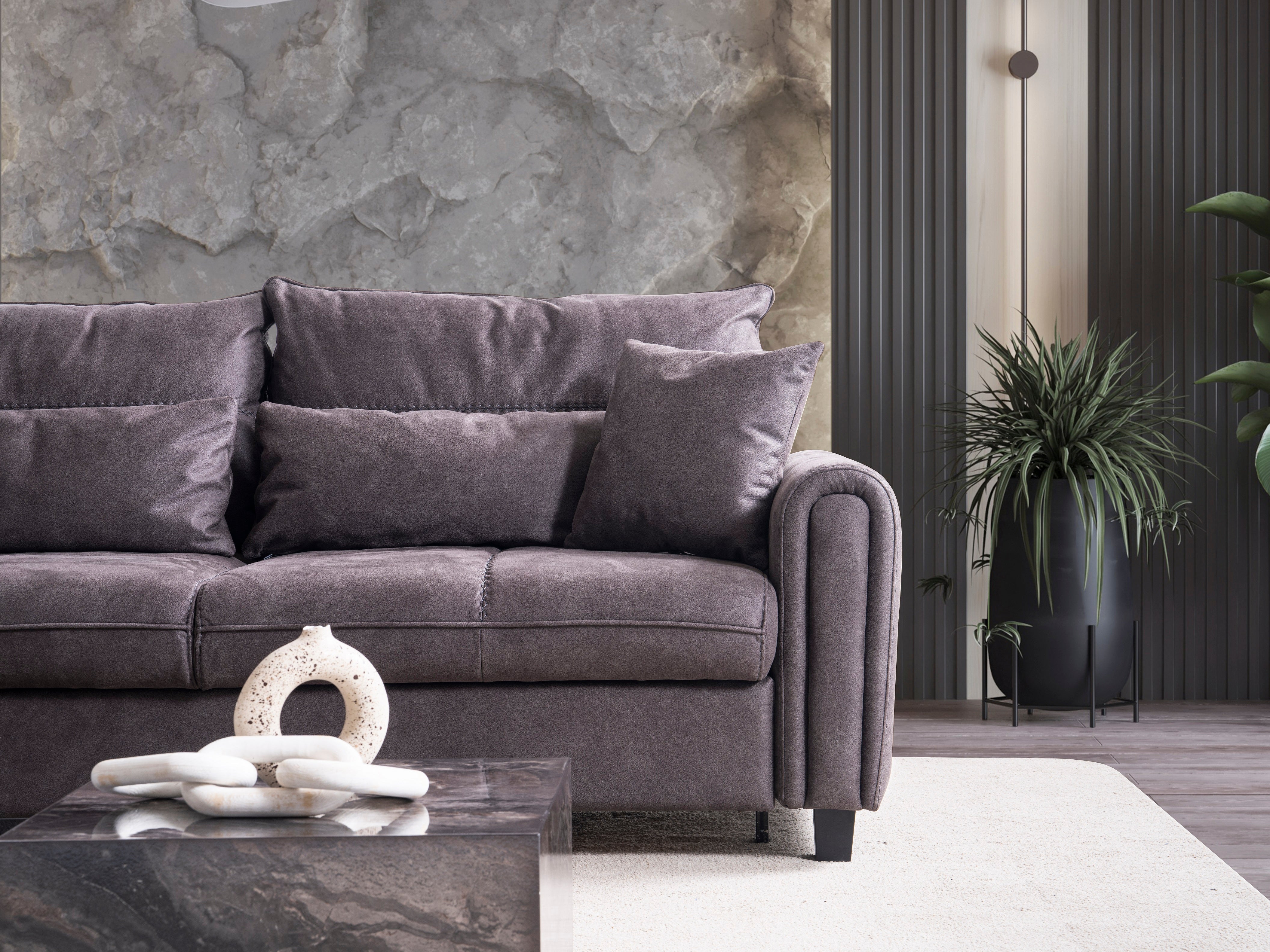 Ъглов разтегателен диван - легло «Sedir Relax» + пет декоративни възглавници, място за съхранение, ширина 255 или 295см