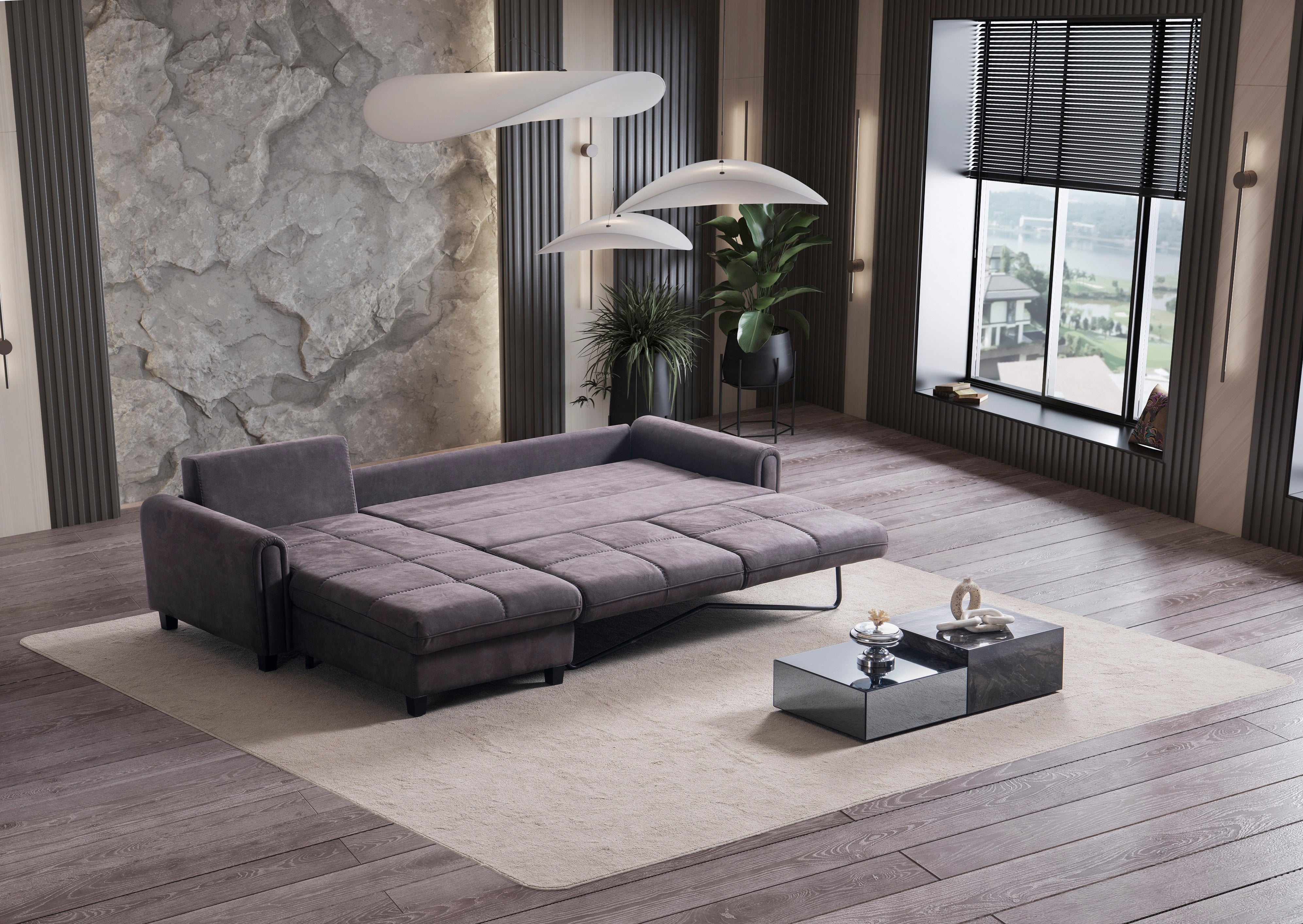 Ъглов разтегателен диван - легло «Sedir Relax» + пет декоративни възглавници, място за съхранение, ширина 255 или 295см