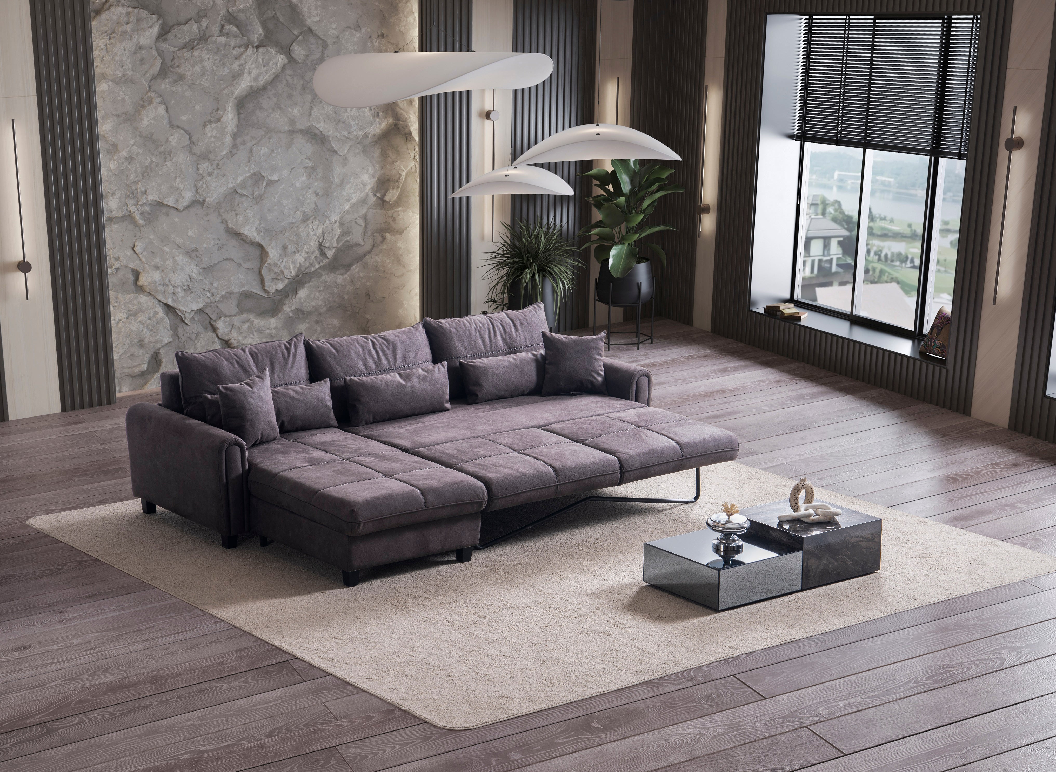 Ъглов разтегателен диван - легло «Sedir Relax» + пет декоративни възглавници, място за съхранение, ширина 255 или 295см