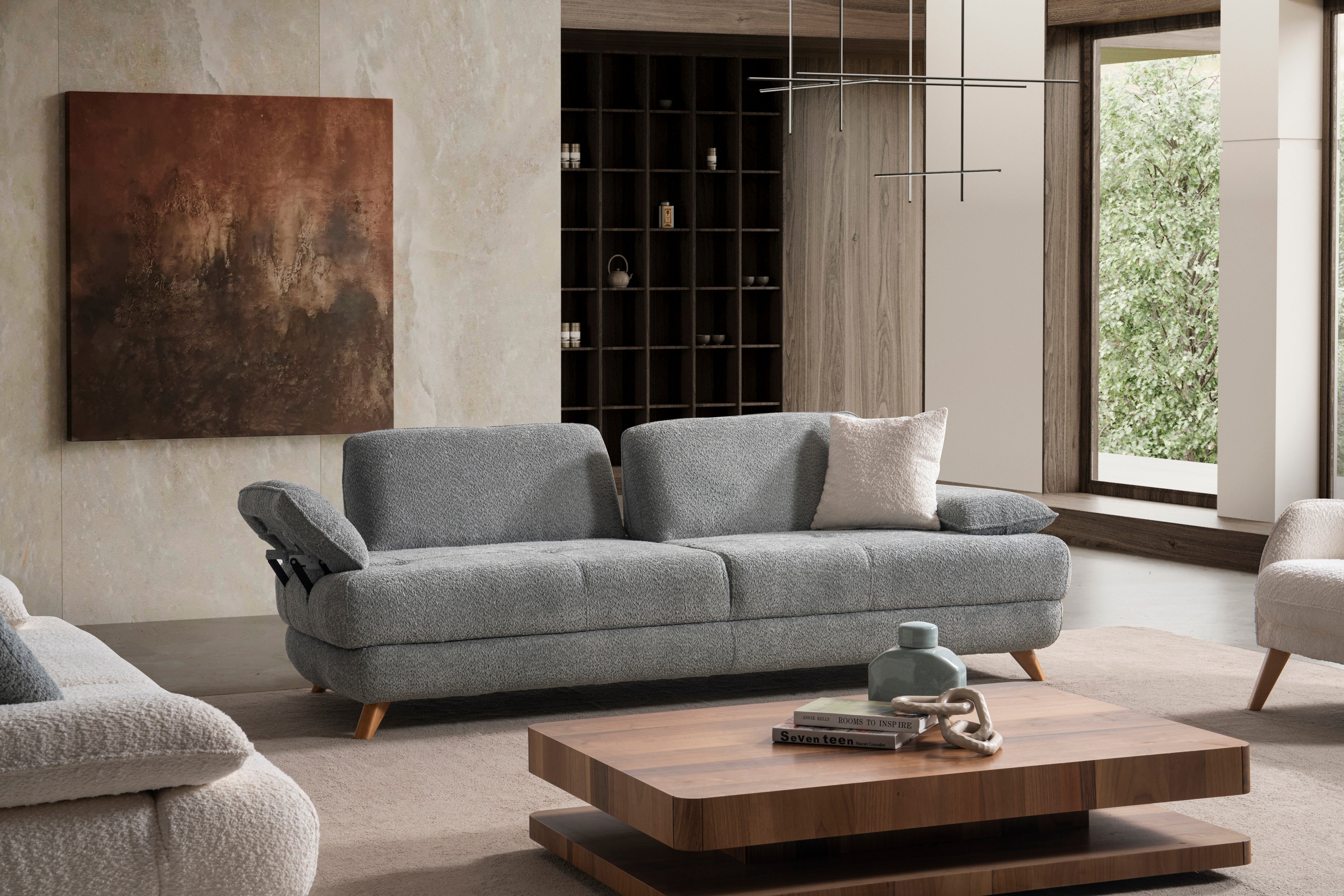 Триместен разтегателен диван «Montana» + 2 декоративни възглавници, с място за съхранение, ширина 240см