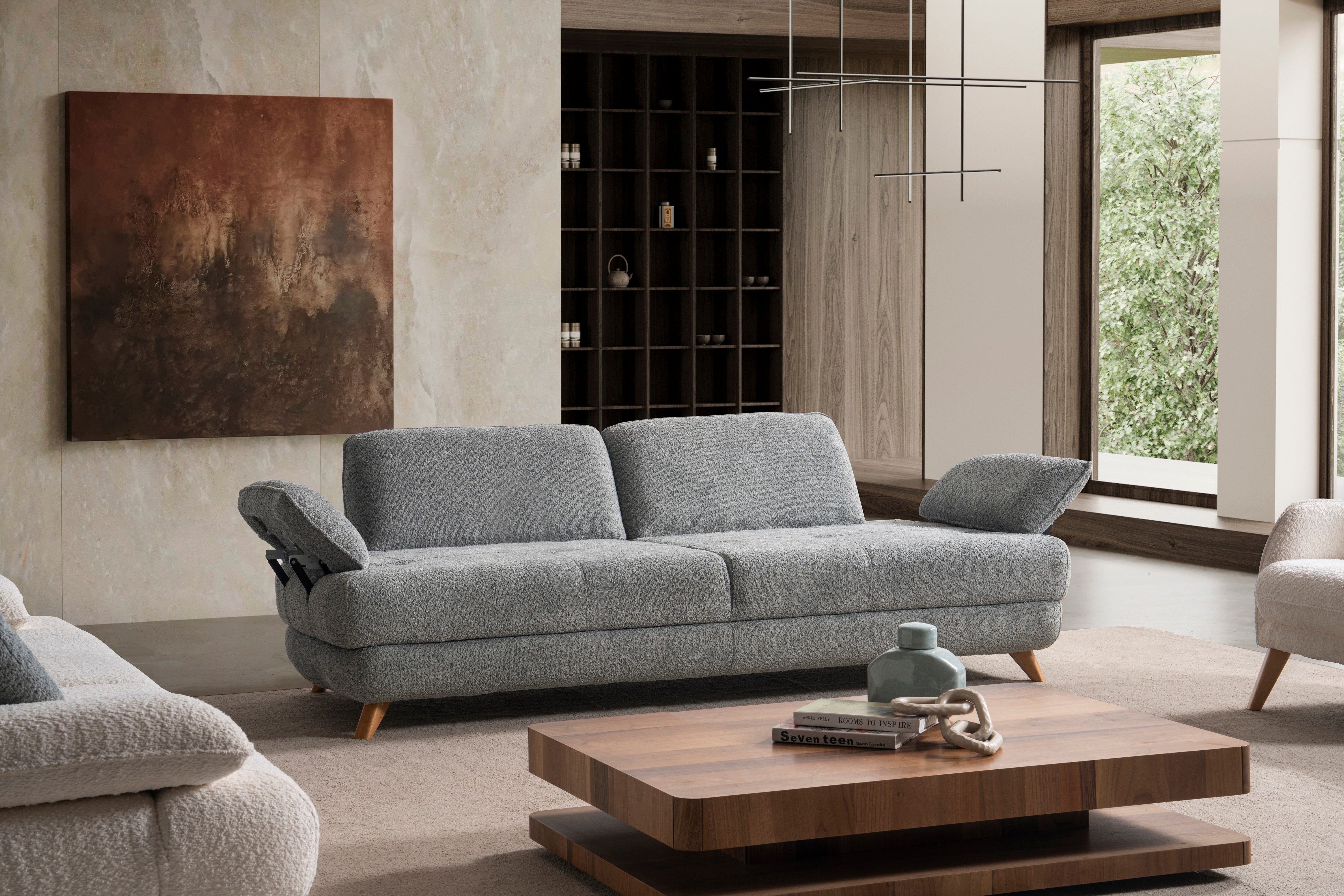 Триместен разтегателен диван «Montana» + 2 декоративни възглавници, с място за съхранение, ширина 240см