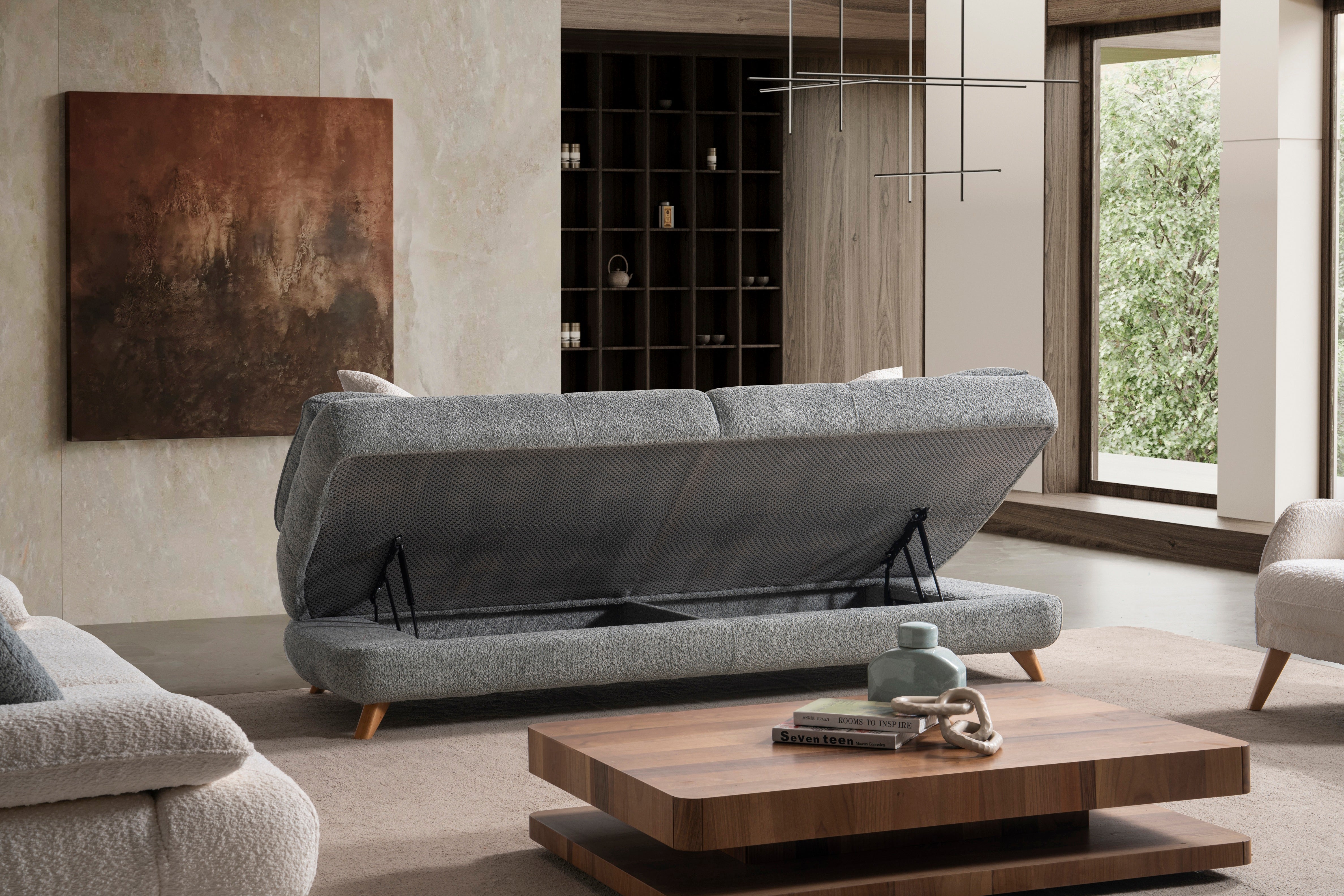 Триместен разтегателен диван «Montana» + 2 декоративни възглавници, с място за съхранение, ширина 240см