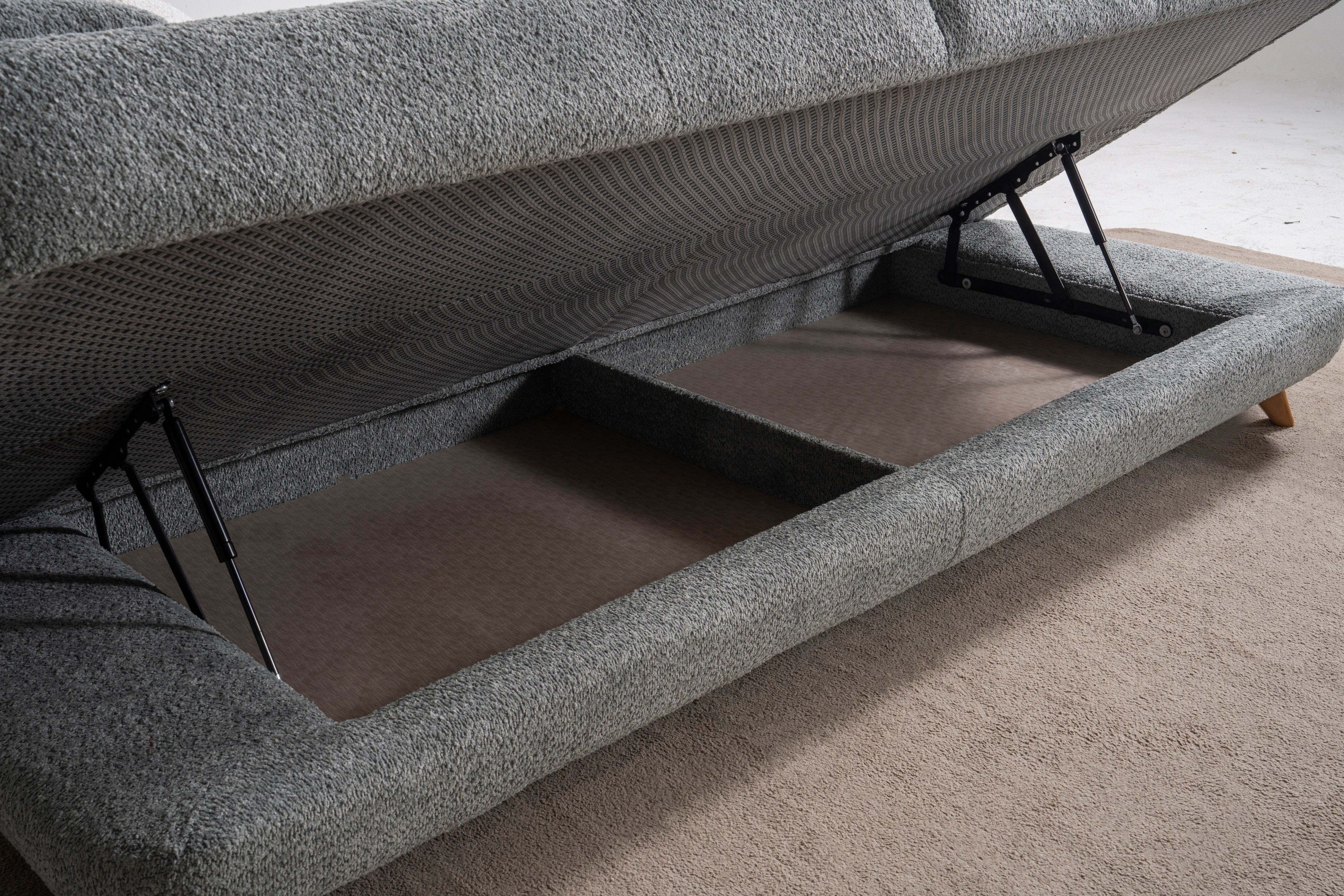 Триместен разтегателен диван «Montana» + 2 декоративни възглавници, с място за съхранение, ширина 240см