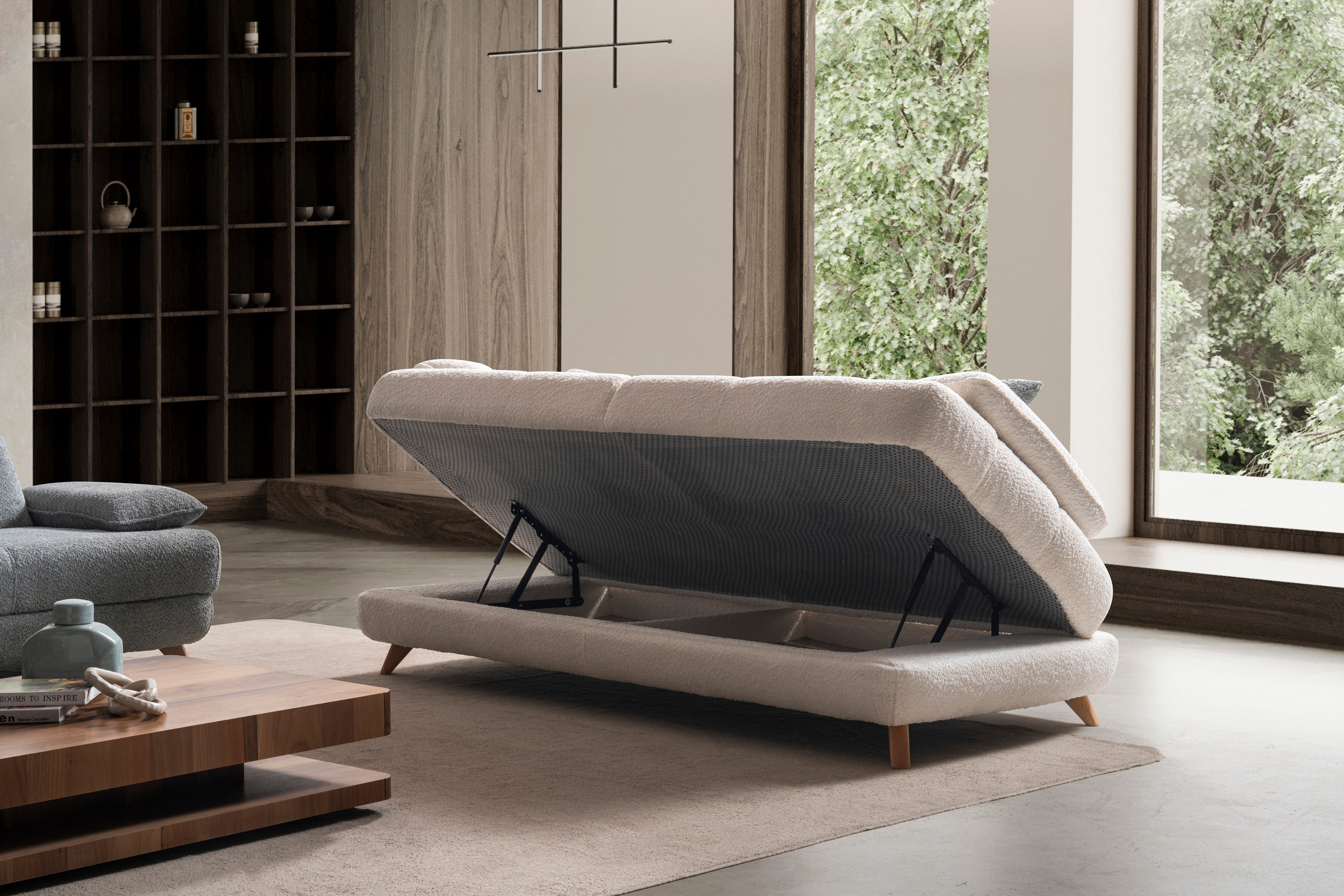 Триместен разтегателен диван «Montana» + 2 декоративни възглавници, с място за съхранение, ширина 240см