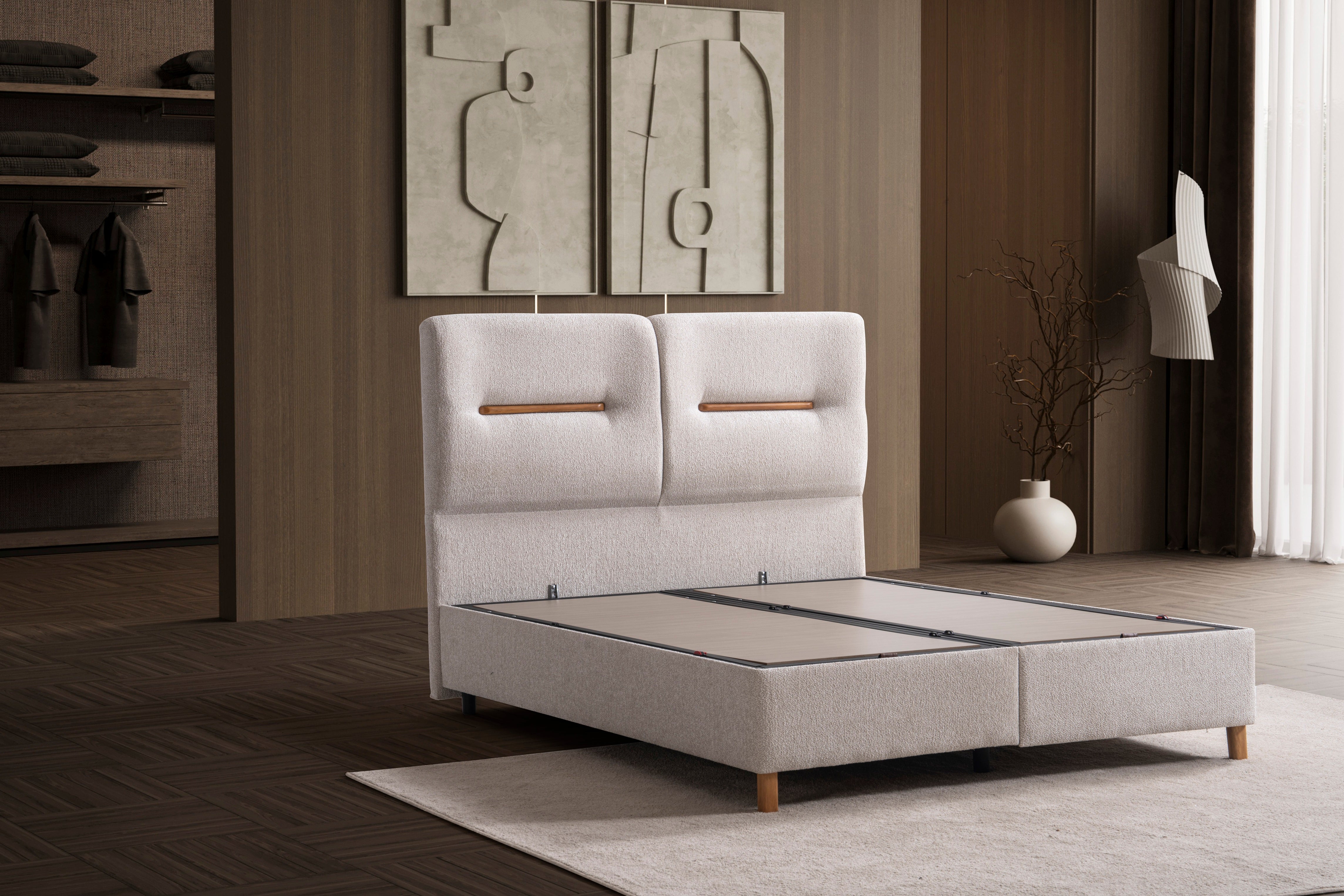 Тапицирано легло «Bohem» + Матрак и табла - с място за съхранение, повдигащ механизъм, система за безшумно затваряне