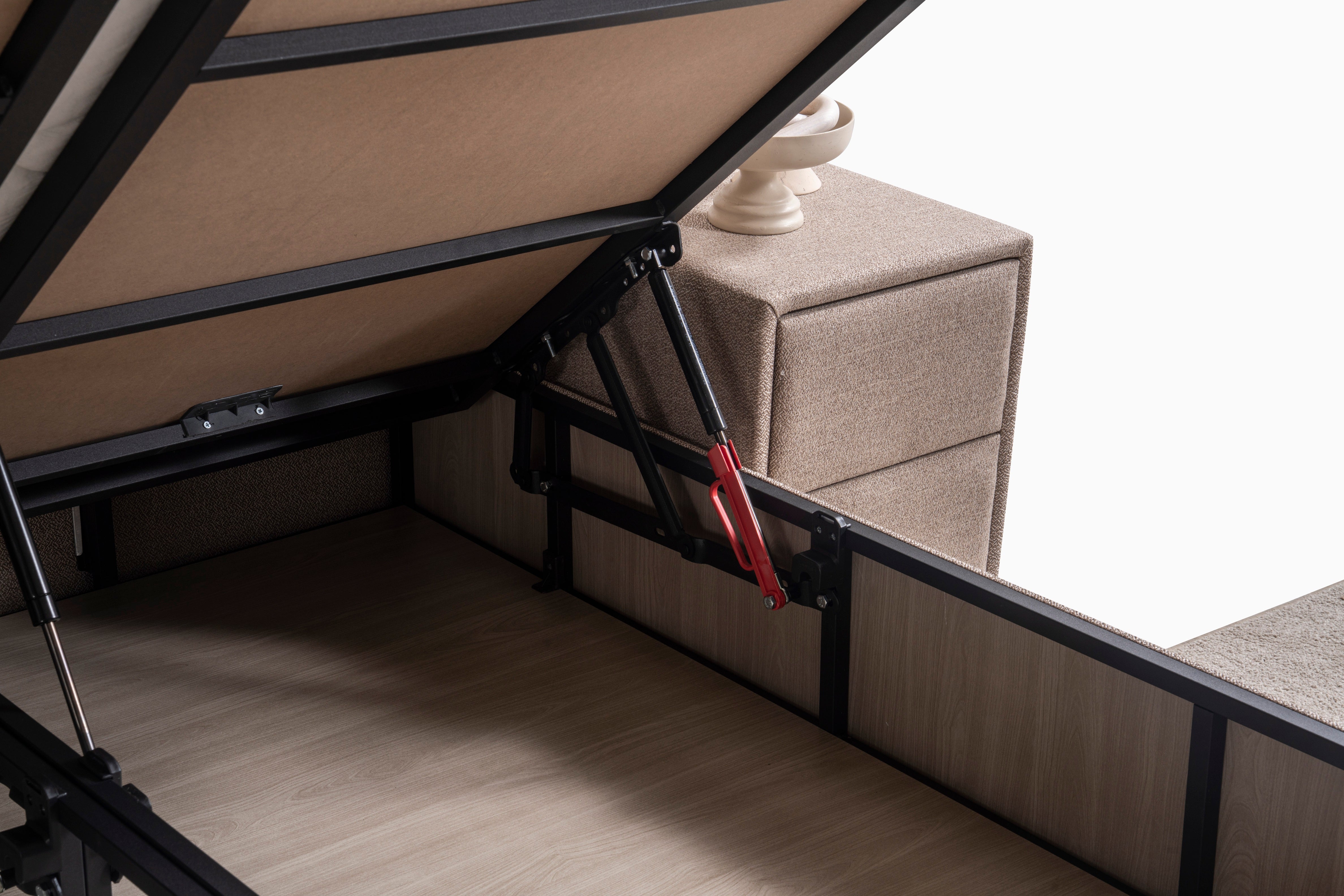 Тапицирано легло «Pirlanta» + Матрак и табла - с място за съхранение, повдигащ механизъм, система за безшумно затваряне