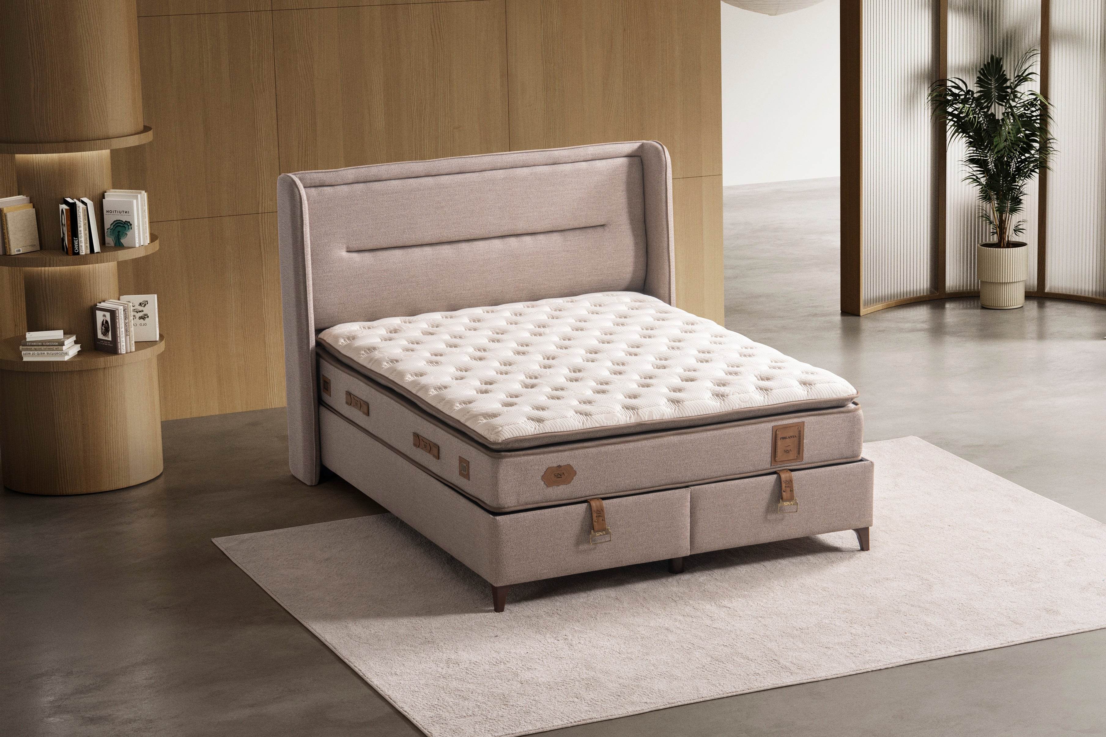 Тапицирано легло «Pirlanta» + Матрак и табла - с място за съхранение, повдигащ механизъм, система за безшумно затваряне