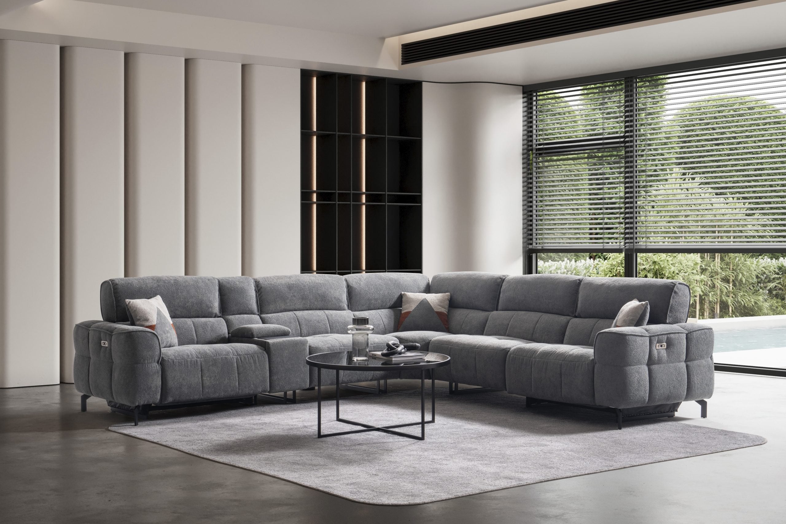 Модулен диван «Lara» + електрически механизъм, USB зарядна станция, конзолна масичка