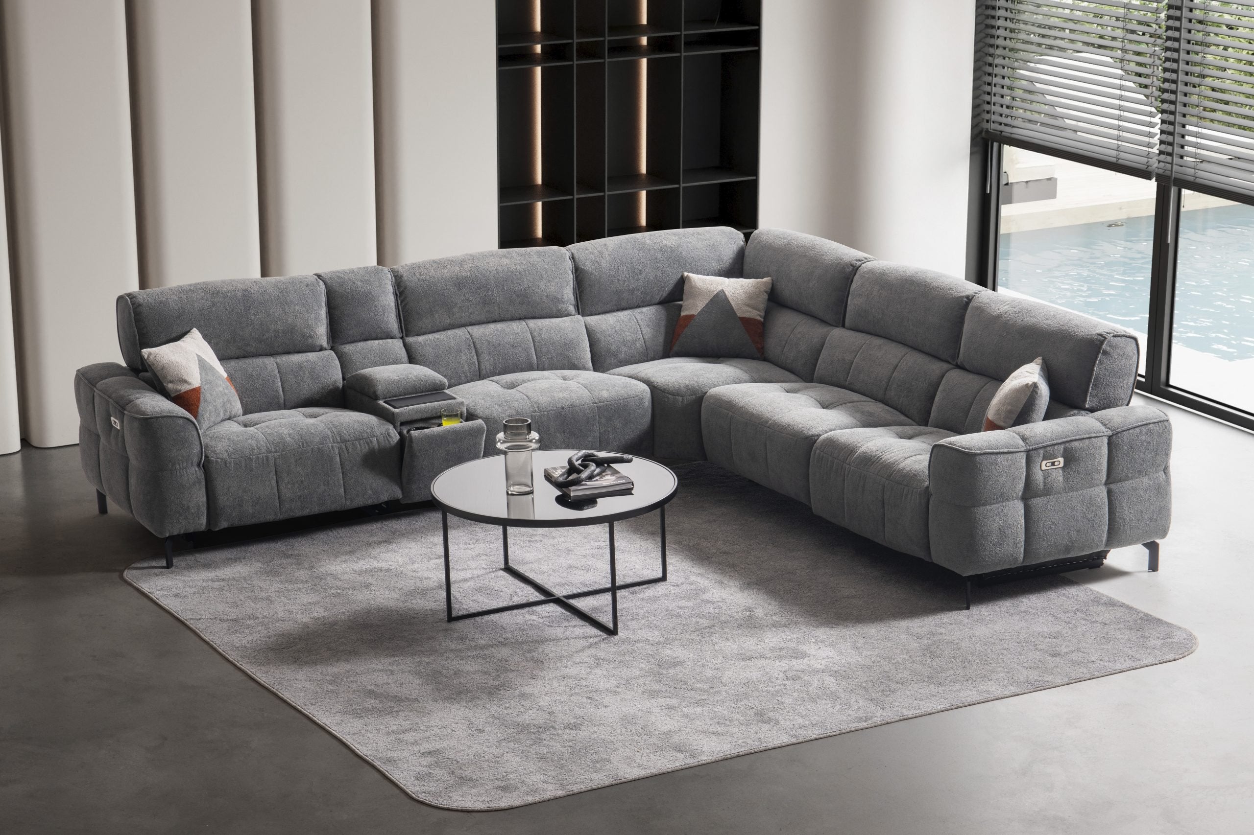 Модулен диван «Lara» + електрически механизъм, USB зарядна станция, конзолна масичка