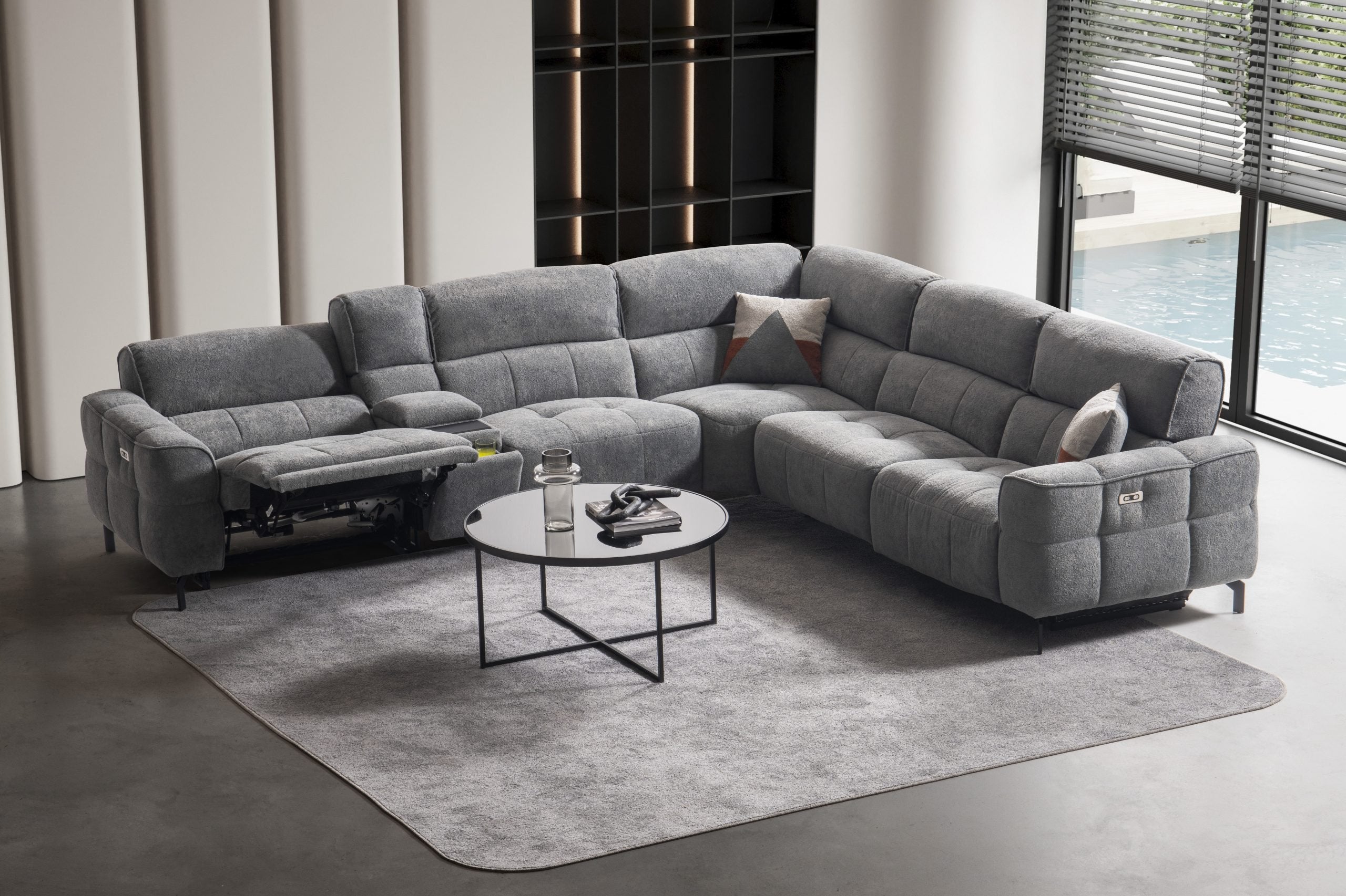 Модулен диван «Lara» + електрически механизъм, USB зарядна станция, конзолна масичка