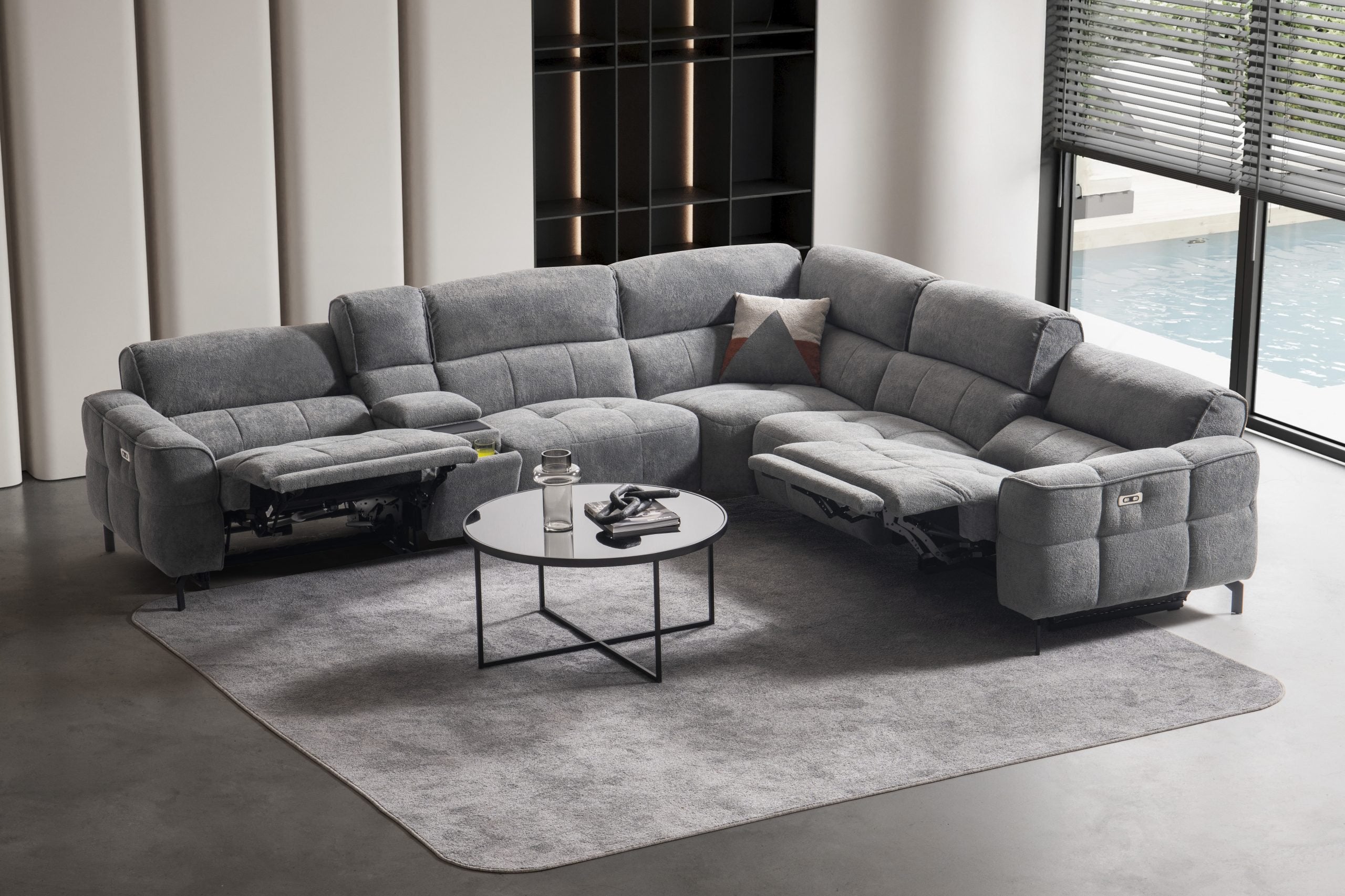 Модулен диван «Lara» + електрически механизъм, USB зарядна станция, конзолна масичка