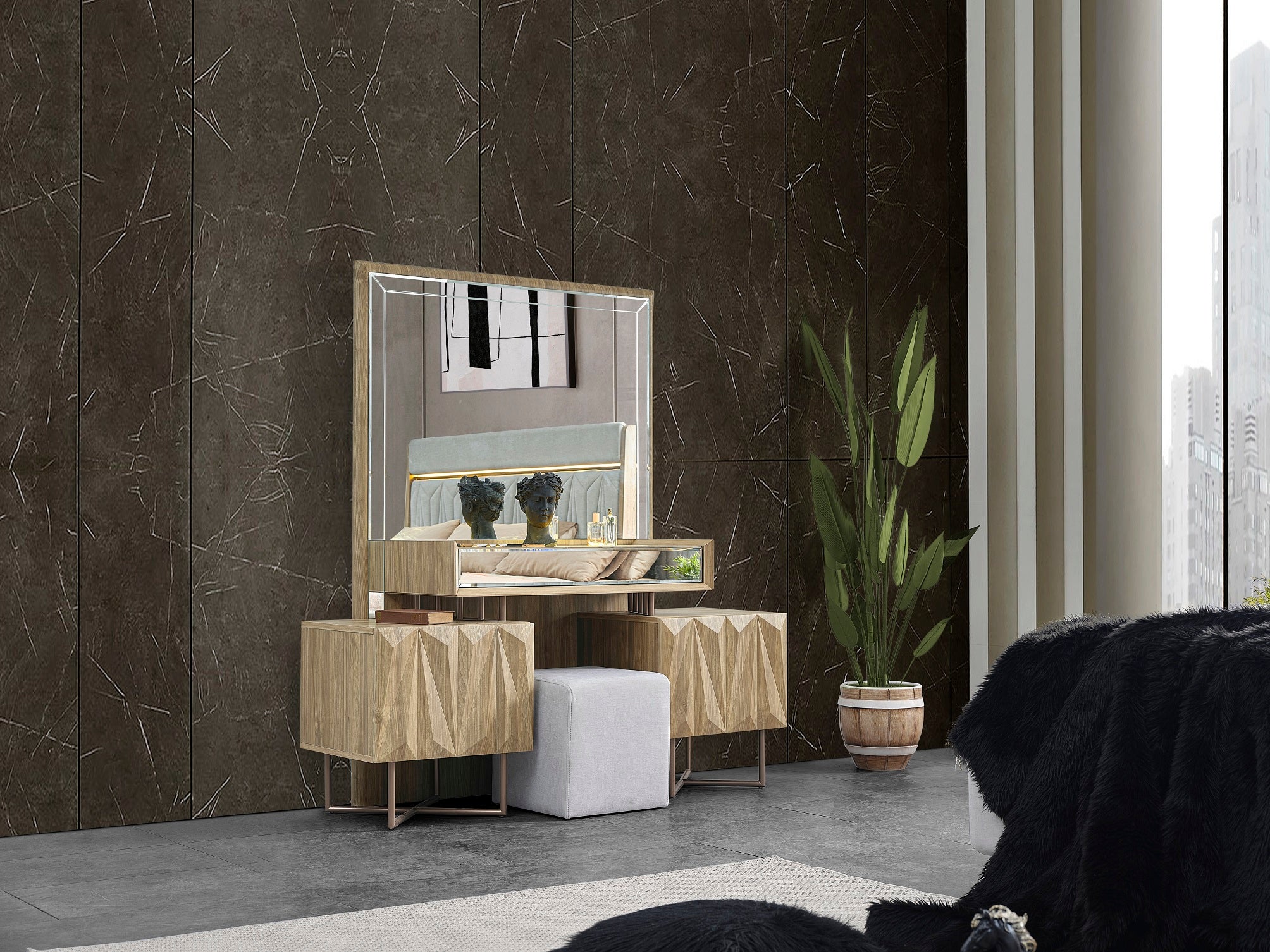 Тоалетка с огледало и табуретка Idol Mobilya Oslo