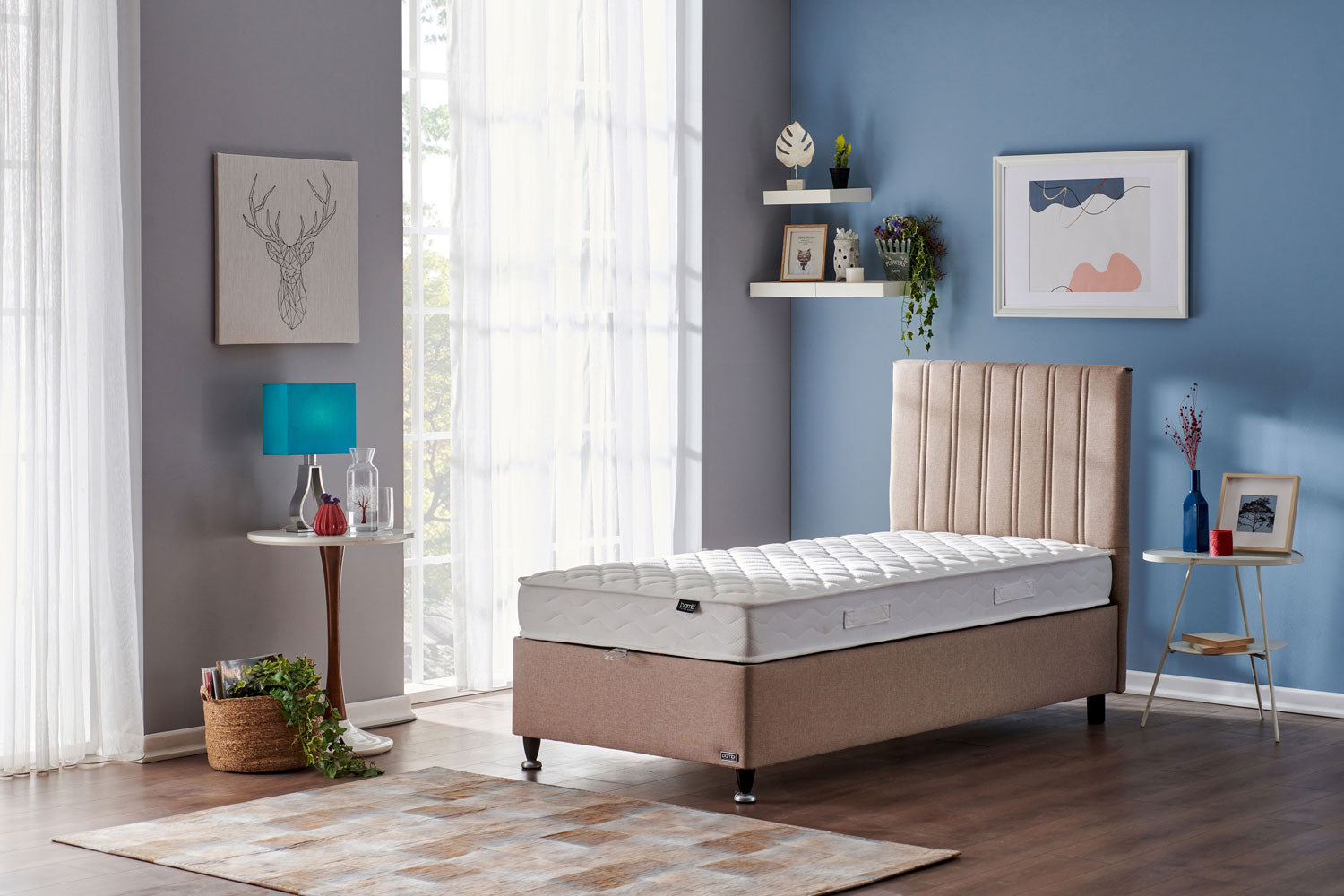 Тапицирано легло «Fornea» + Матрак и табла - с място за съхранение, повдигащ механизъм, система за безшумно затваряне