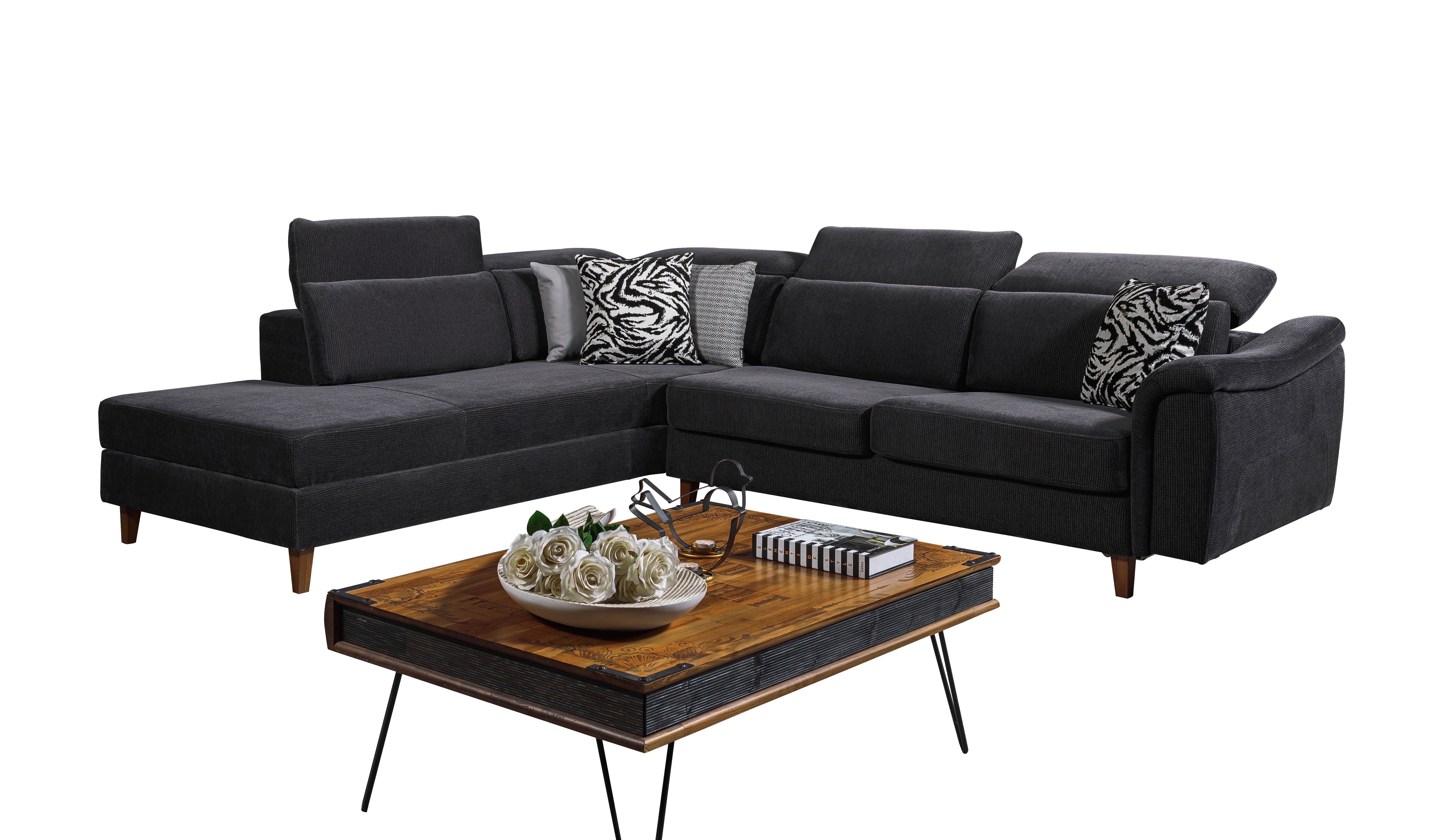 Ъглов разтегателен диван - легло «Fox» + четири декоративни възглавници, ширина 295см