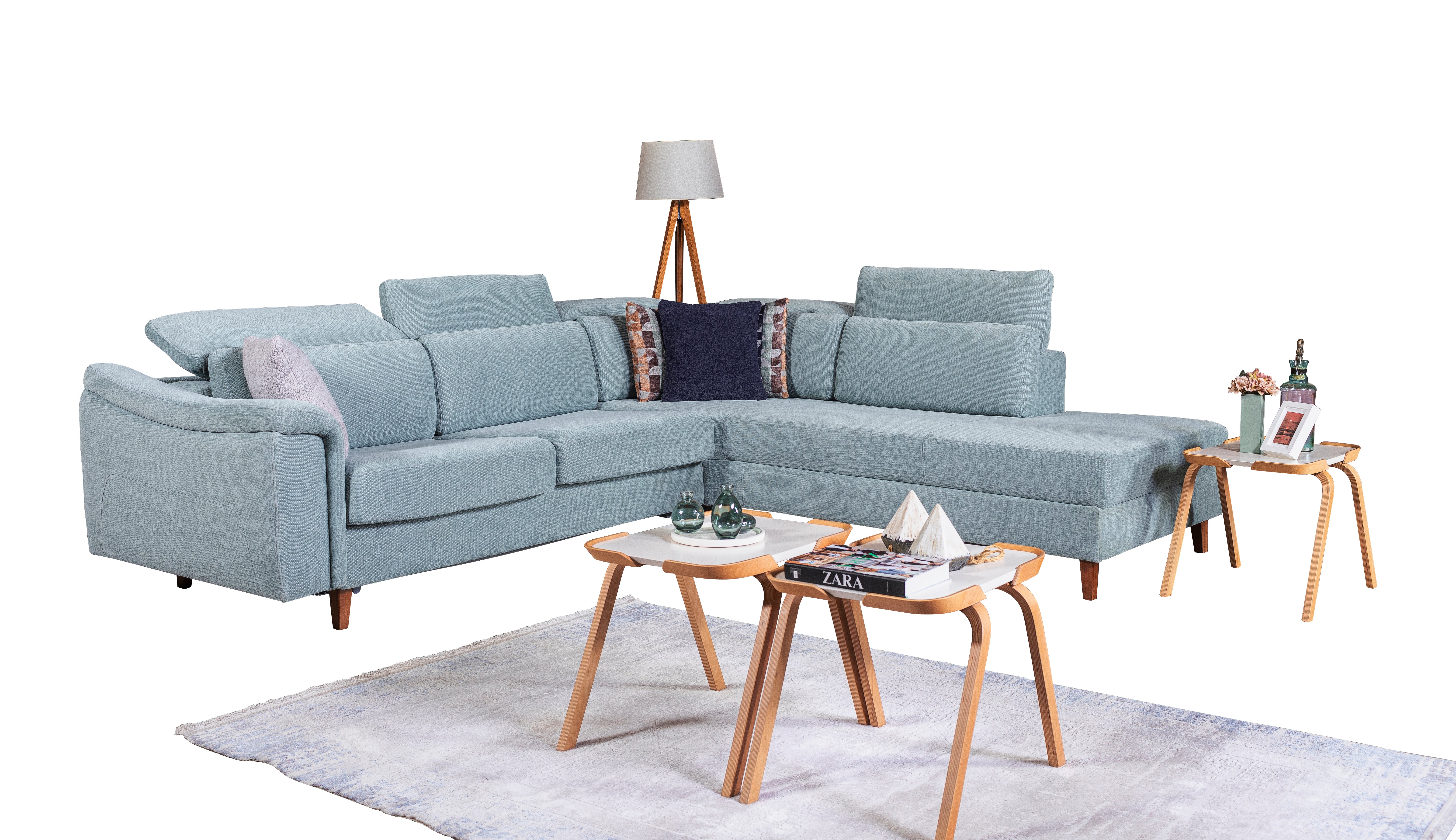 Ъглов разтегателен диван - легло «Fox» + четири декоративни възглавници, ширина 295см