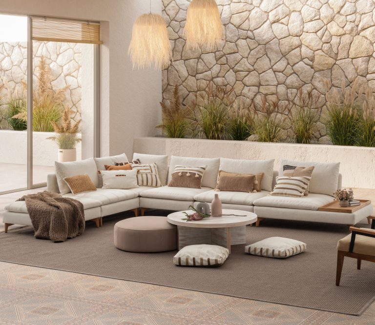 Ъглов диван «Fox Lagom» от серия Colorium, с декоративни възглавници, ширина 415см