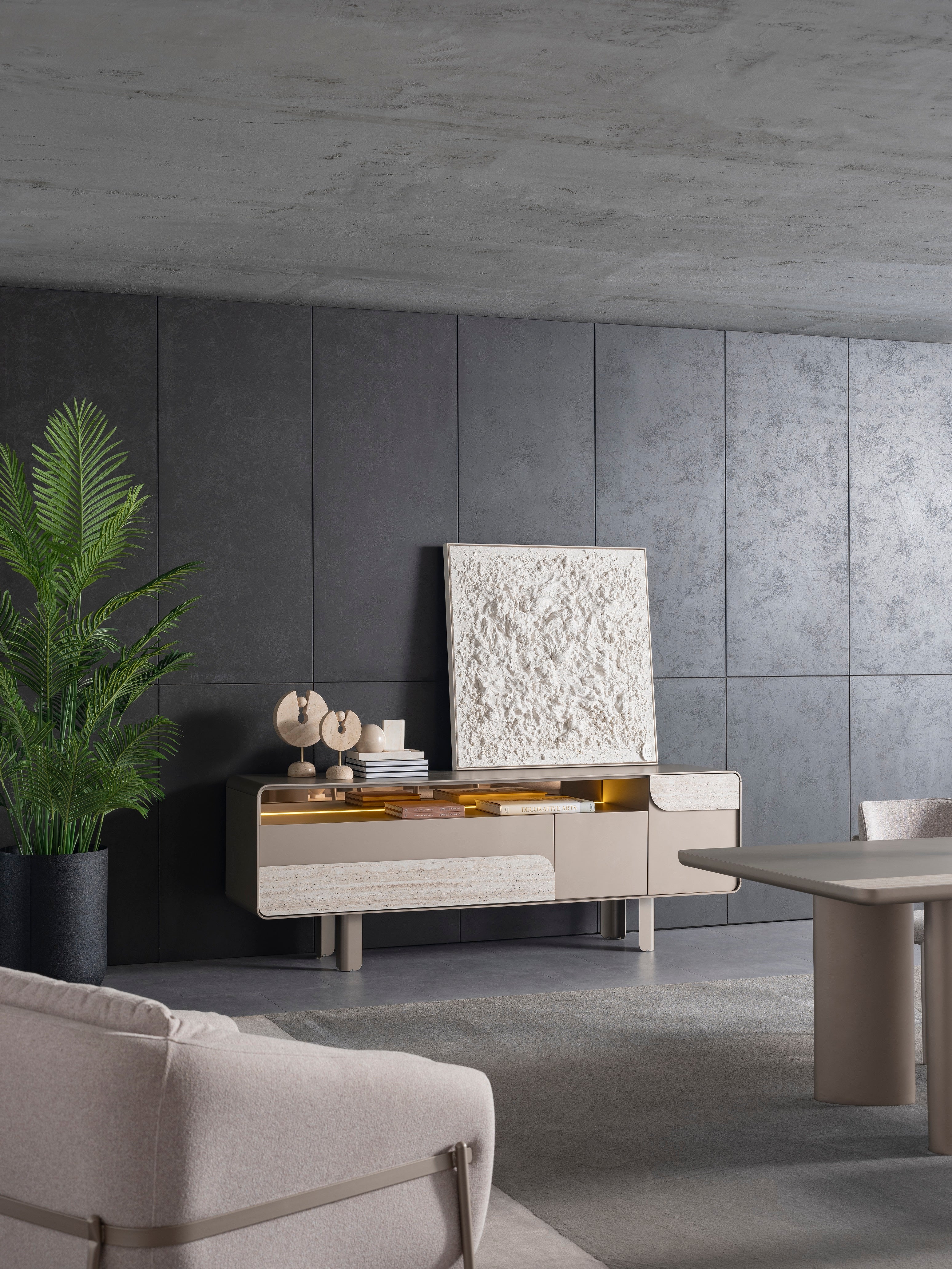 Бюфет «Aqua G» + LED осветление, с травертин, размер 225х80х50см