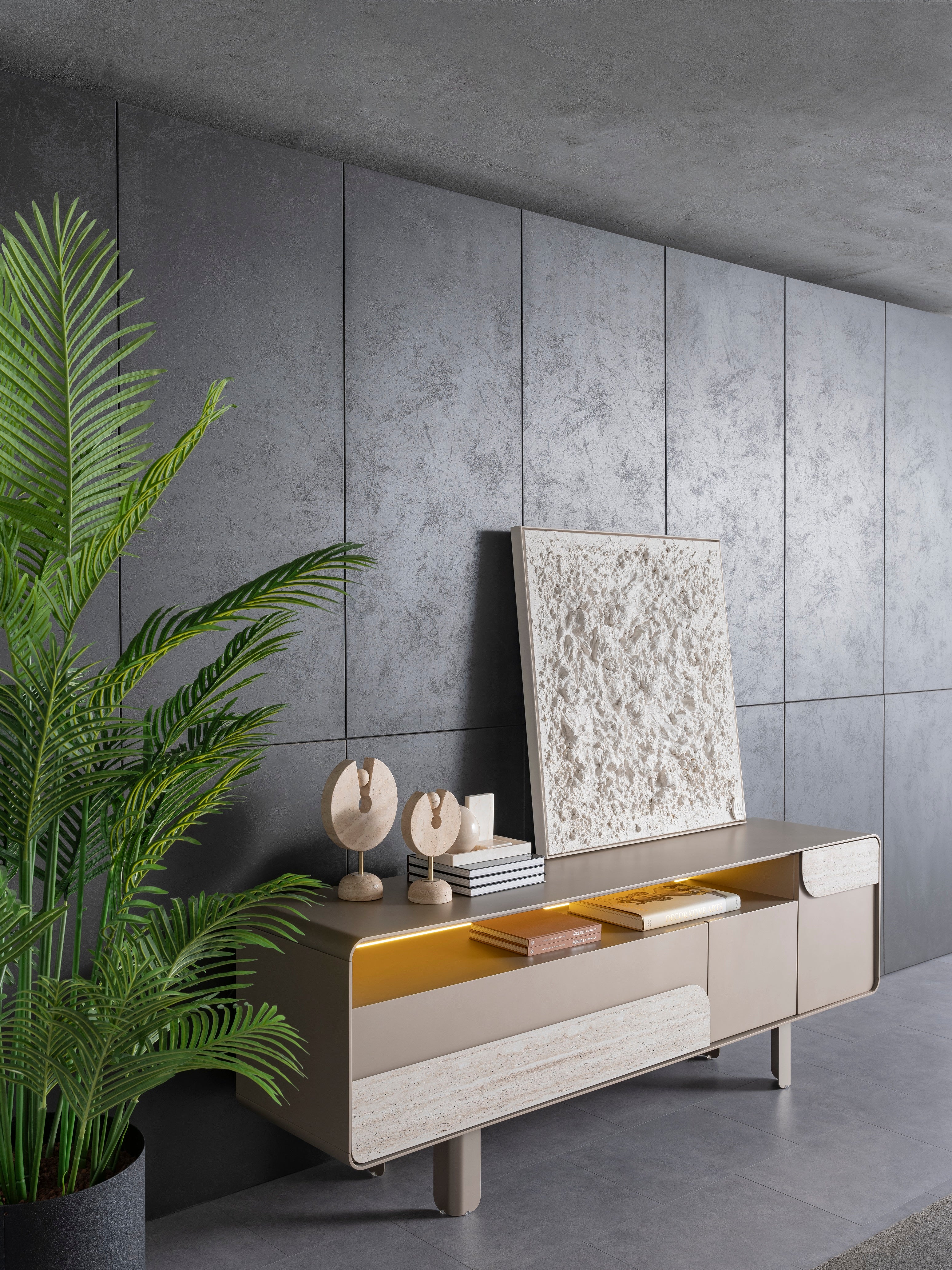 Бюфет «Aqua G» + LED осветление, с травертин, размер 225х80х50см