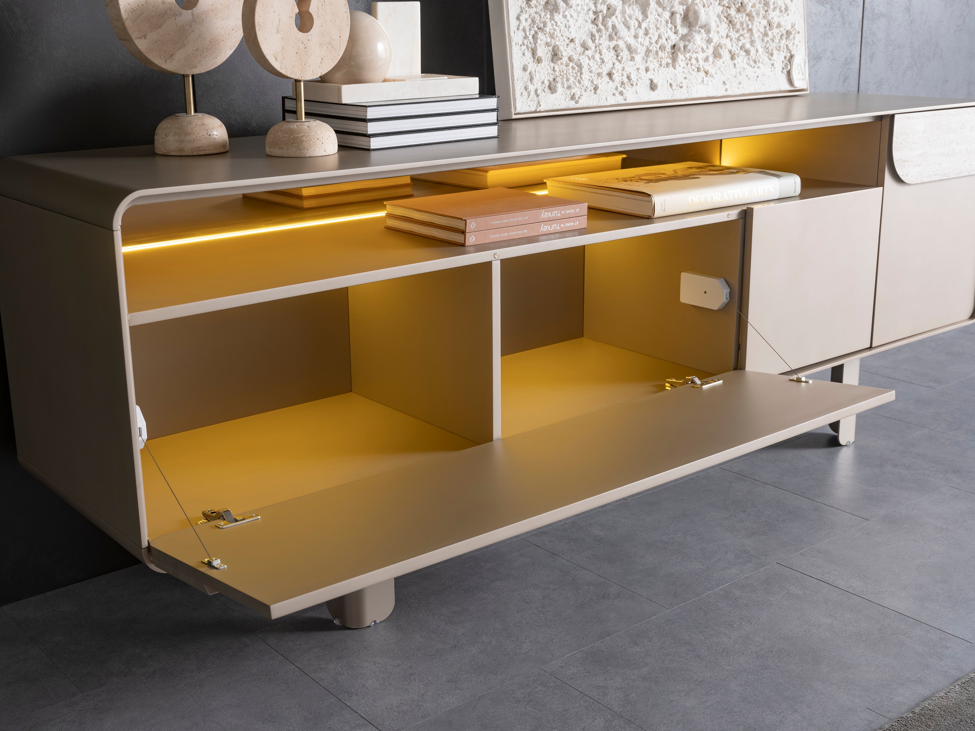 Бюфет «Aqua G» + LED осветление, с травертин, размер 225х80х50см