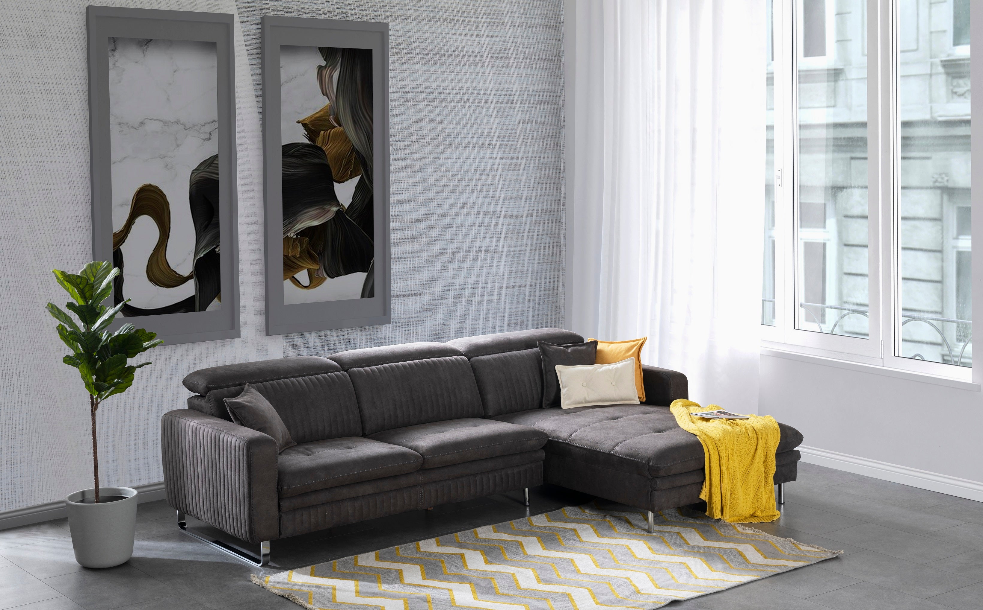 Модулен разтегателен диван «Galaksi» + електрически механизъм, USB зарядна станция