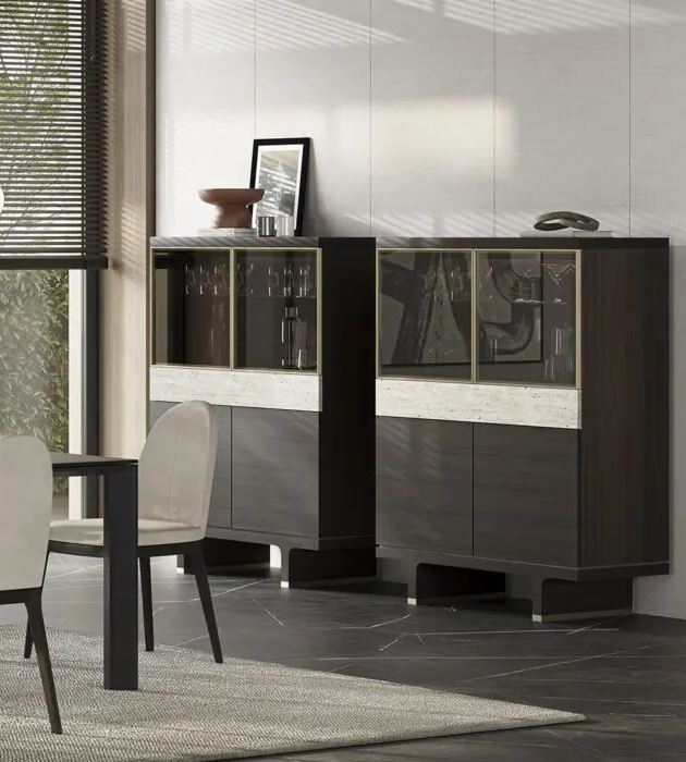 Бюфет «Hector» с естествен фурнир и травертин, размер 115х150х50см