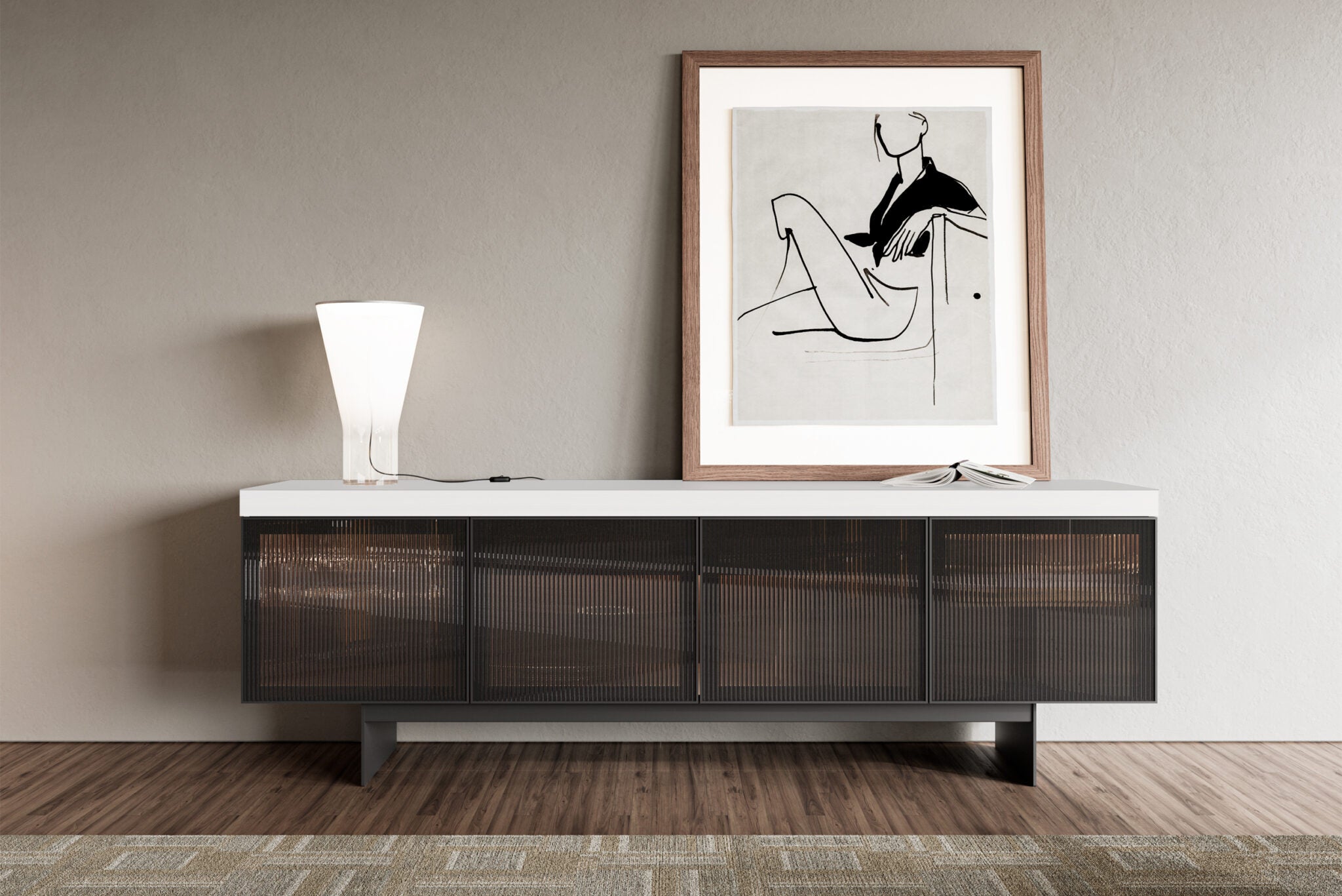 Бюфет «Hiro» с релефно стъкло, размер 240х79х50см