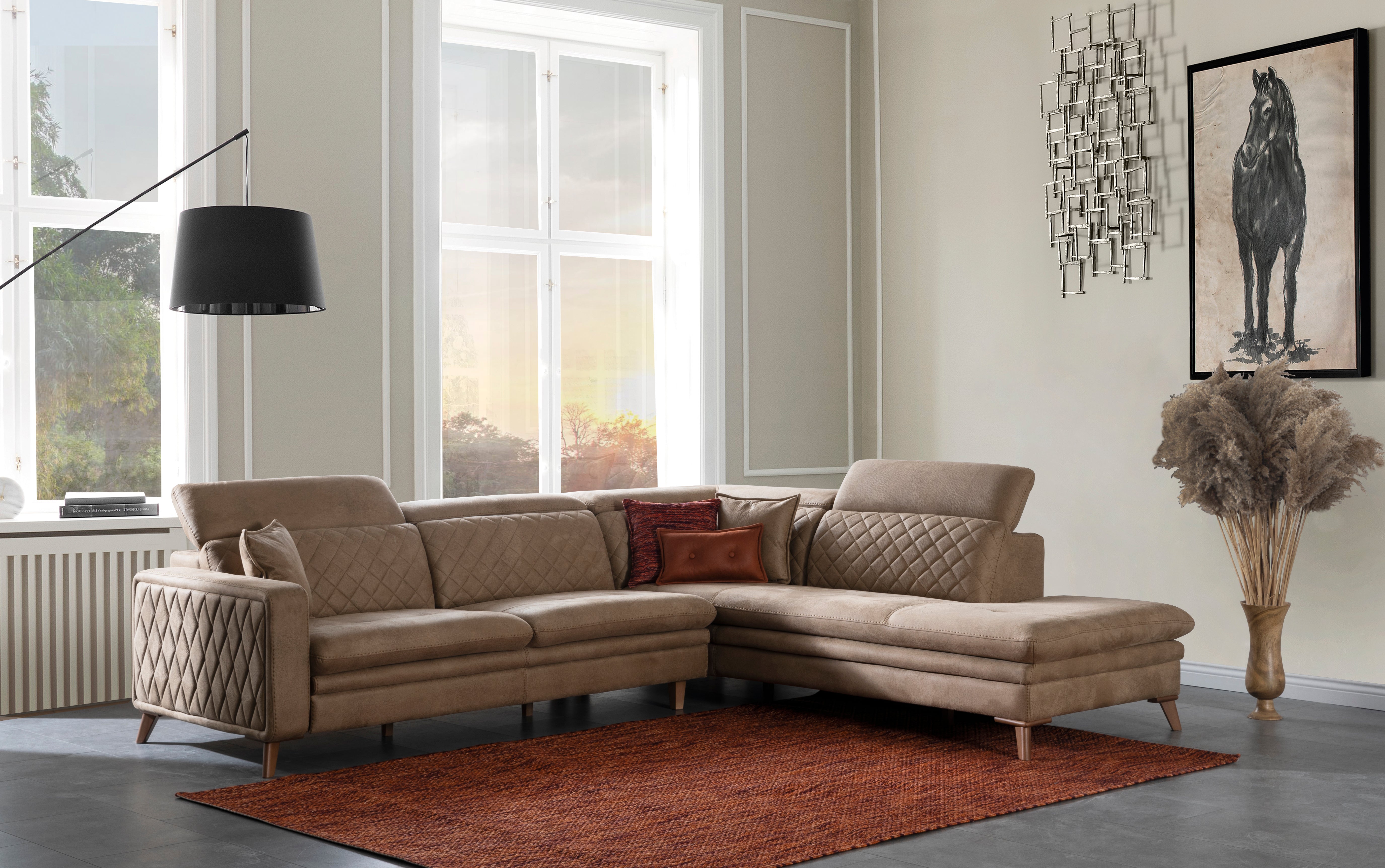 Модулен разтегателен диван «Horasan» + електрически механизъм, USB зарядна станция